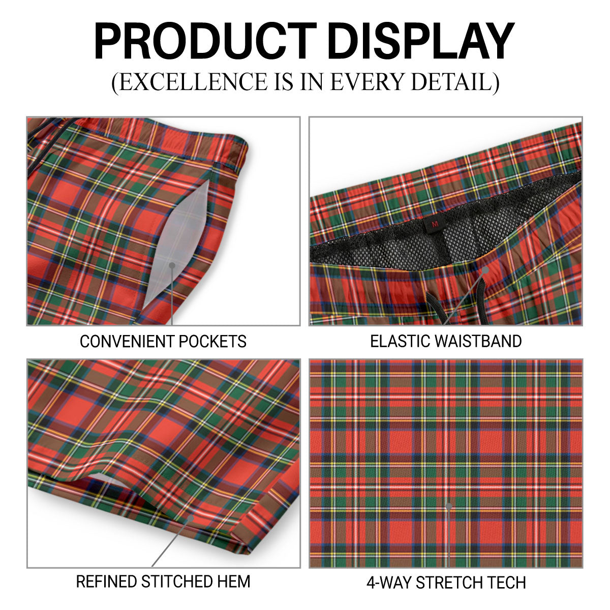 Stewart Royal Modern Tartan Crest Men's Beach Shorts