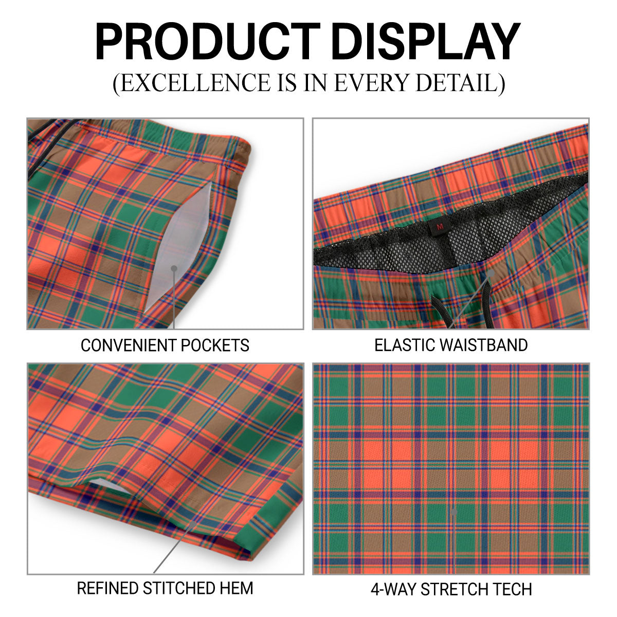 Stewart of Appin Ancient Tartan Crest Men's Beach Shorts