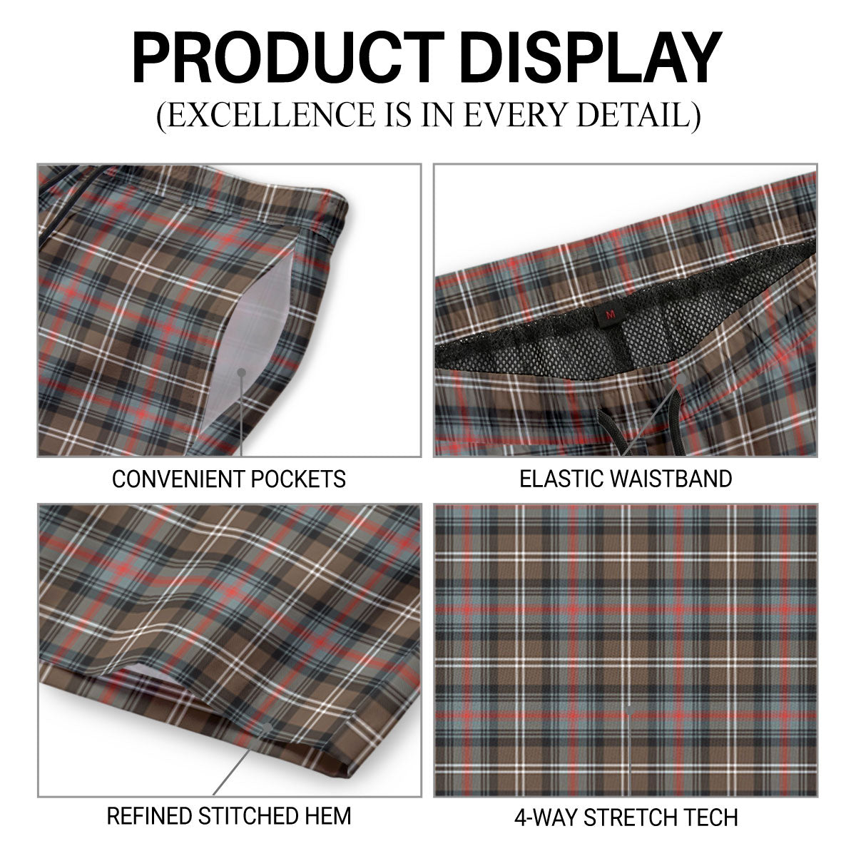 Sutherland Weathered Tartan Crest Men's Beach Shorts