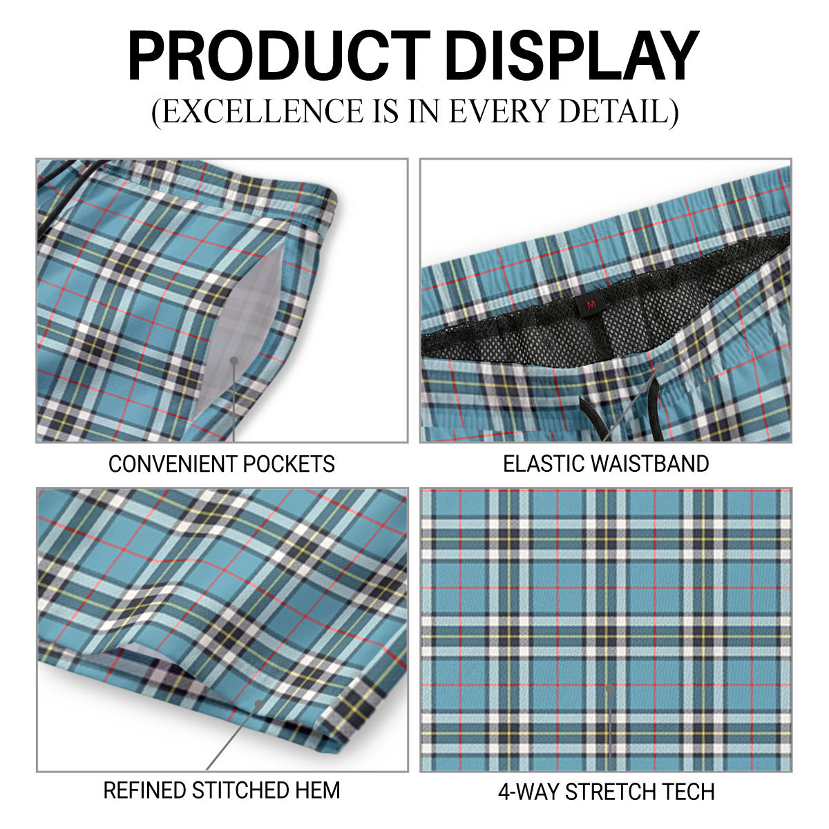Thomson Blue Tartan Crest Men's Beach Shorts