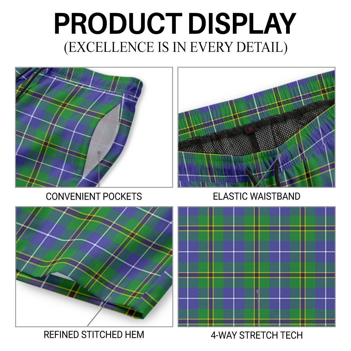 Turnbull Hunting Tartan Crest Men's Beach Shorts