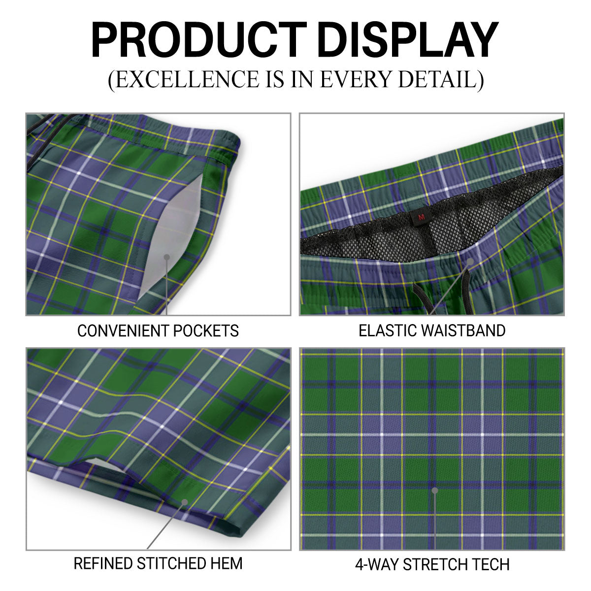 Wishart Hunting Tartan Crest Men's Beach Shorts