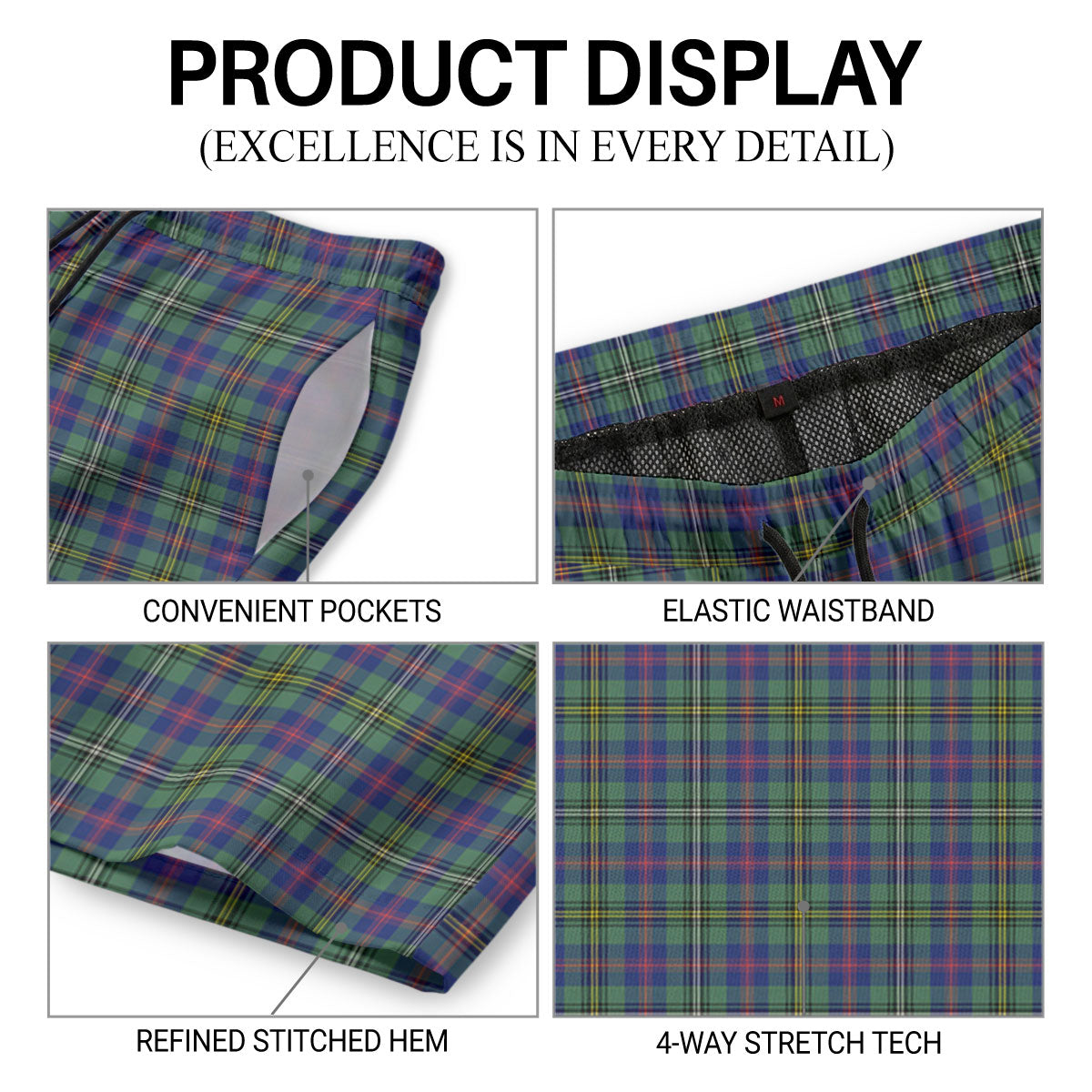 Wood Tartan Crest Men's Beach Shorts