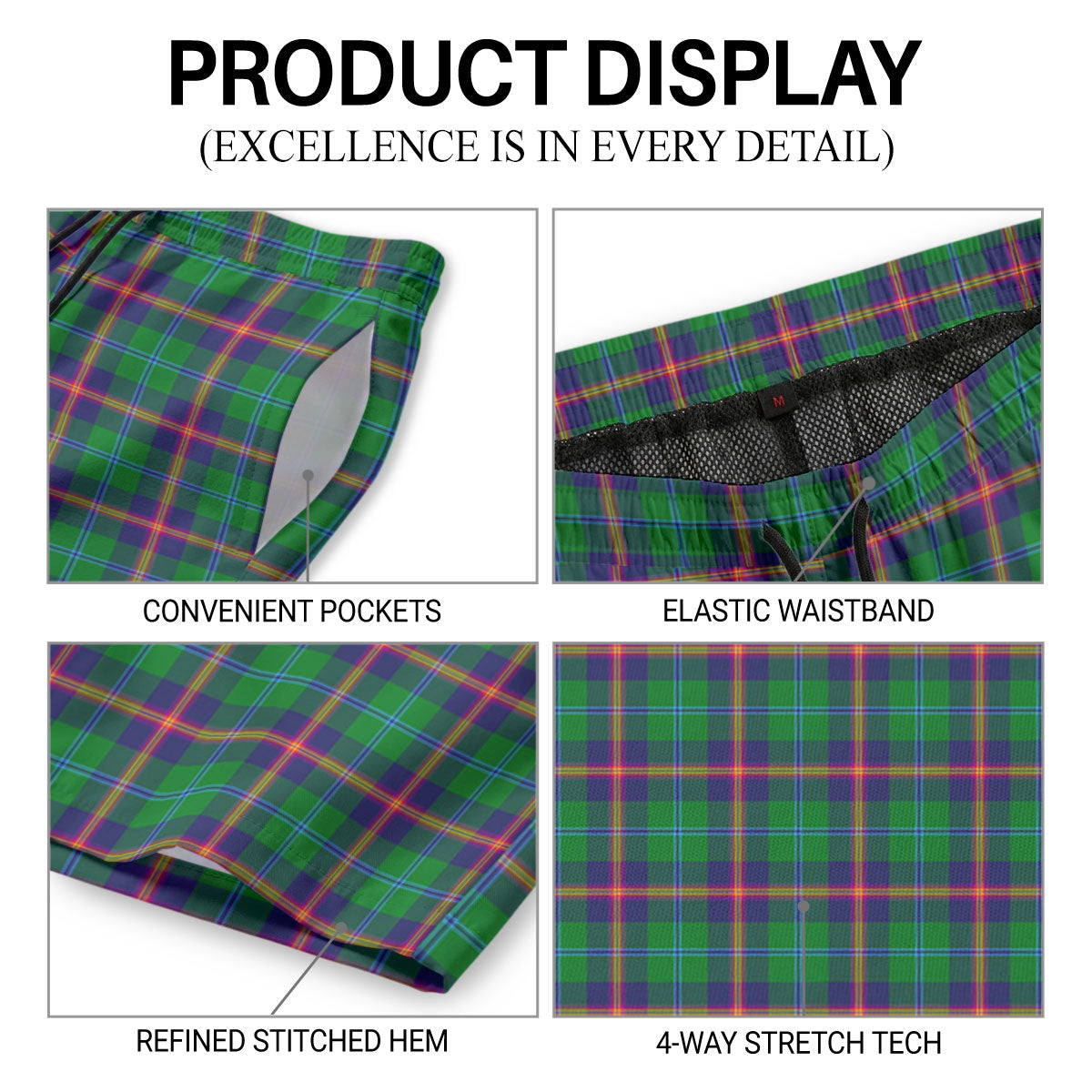 Young Modern Tartan Crest Men's Beach Shorts