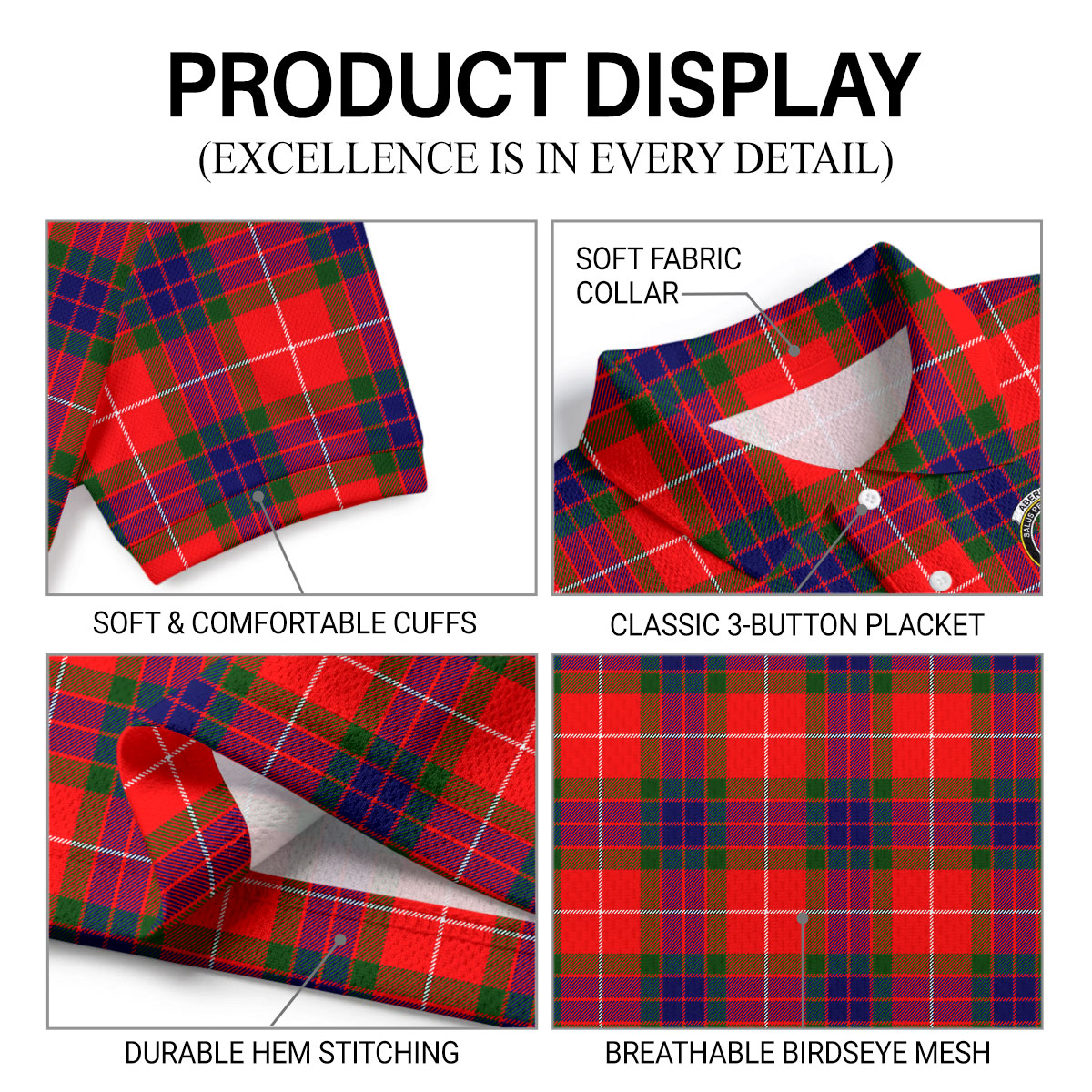 Abernathy Tartan Crest Birdseye Mesh Polo Shirt