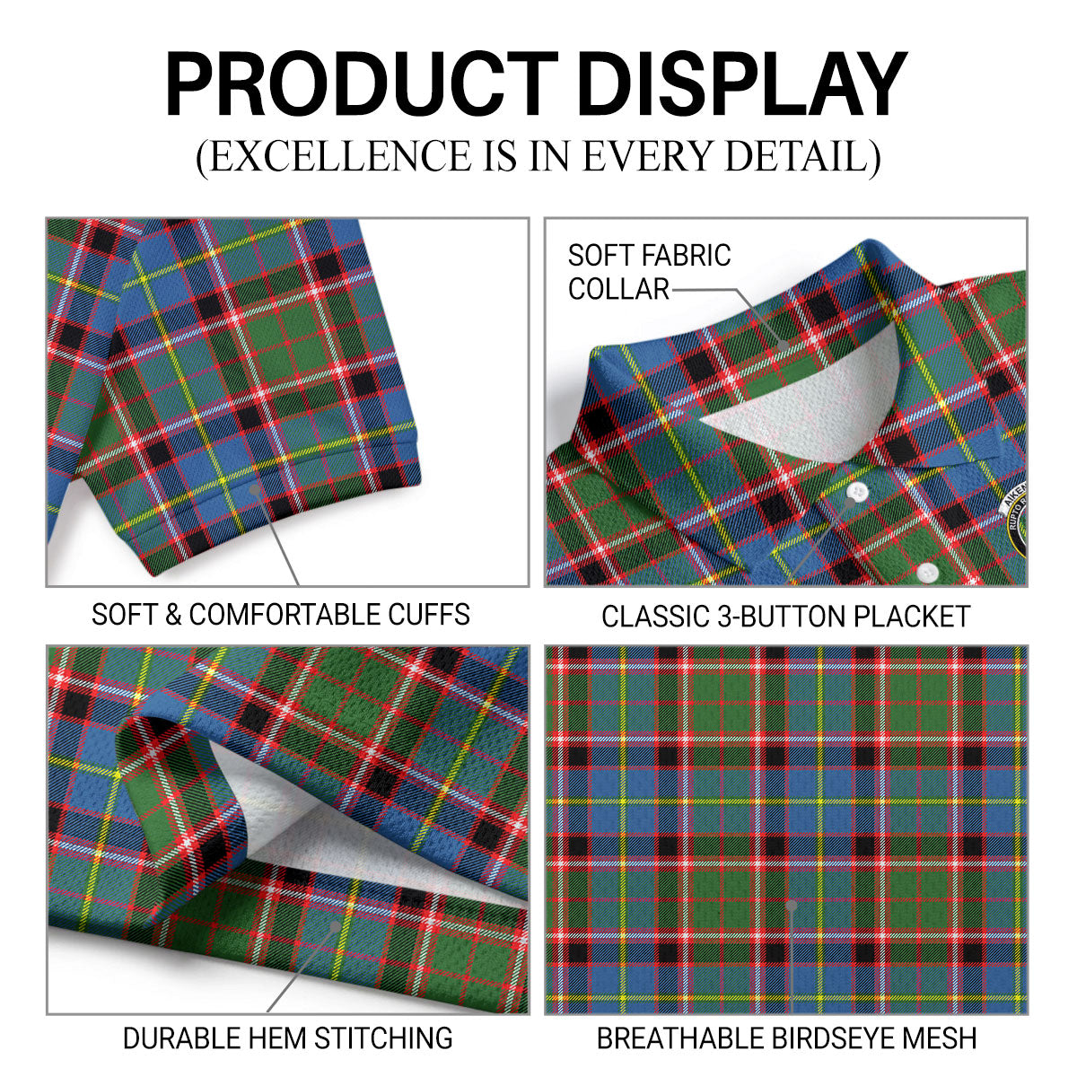 Aikenhead Tartan Crest Birdseye Mesh Polo Shirt