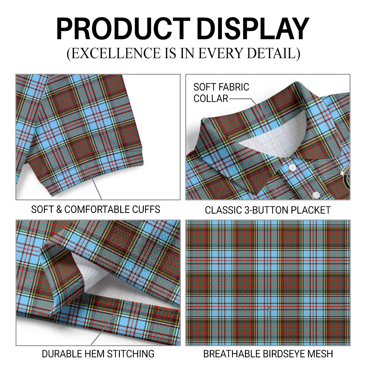 Anderson Ancient Tartan Crest Birdseye Mesh Polo Shirt