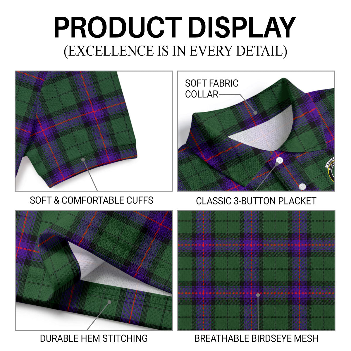 Armstrong Modern Tartan Crest Birdseye Mesh Polo Shirt