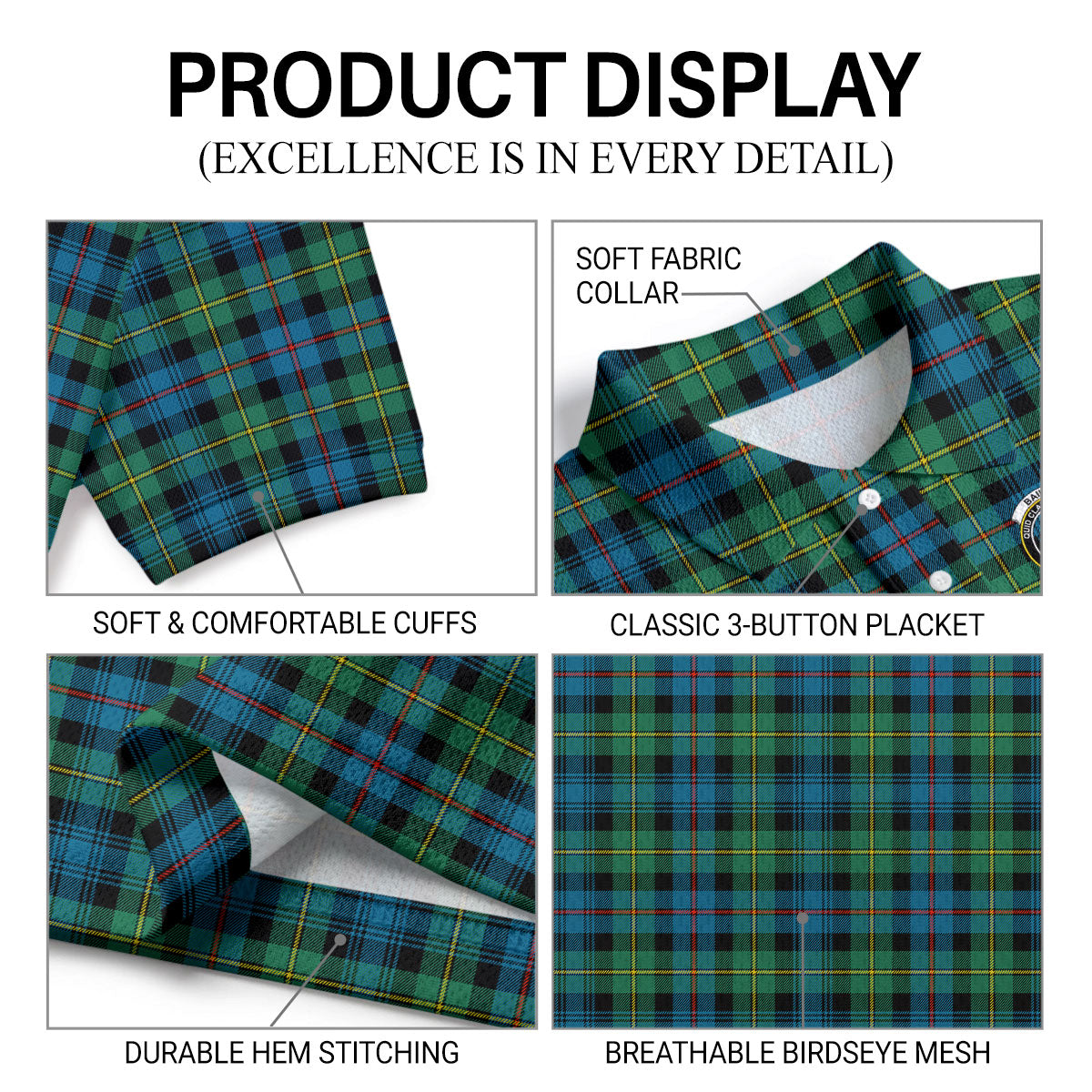 Baillie Ancient Tartan Crest Birdseye Mesh Polo Shirt