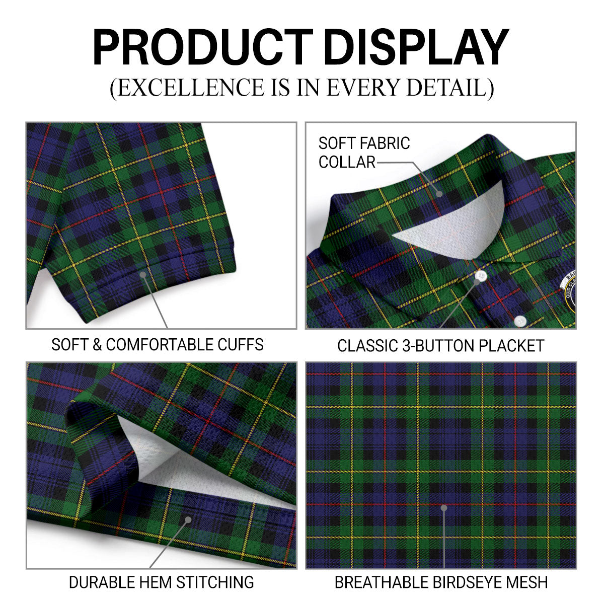 Baillie Tartan Crest Birdseye Mesh Polo Shirt