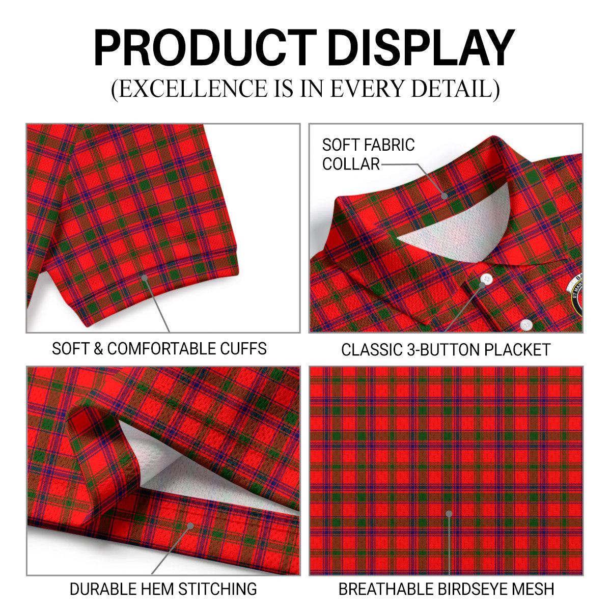 Bain Tartan Crest Birdseye Mesh Polo Shirt