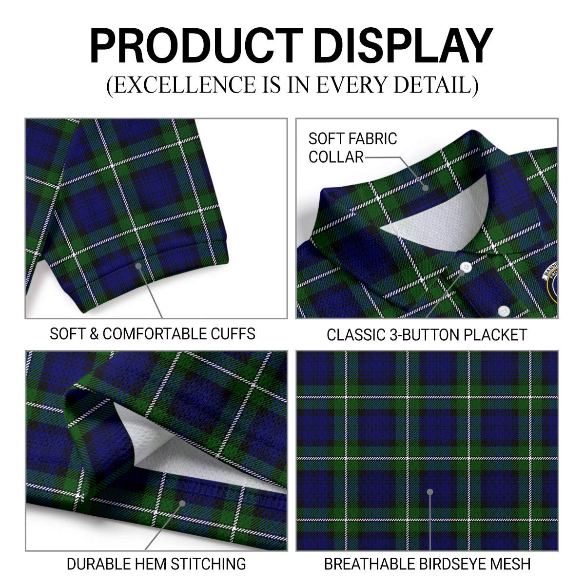Bannerman Tartan Crest Birdseye Mesh Polo Shirt