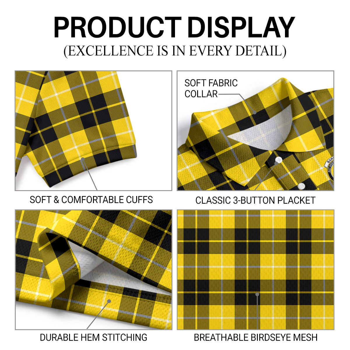 Barclay Dress Modern Tartan Crest Birdseye Mesh Polo Shirt