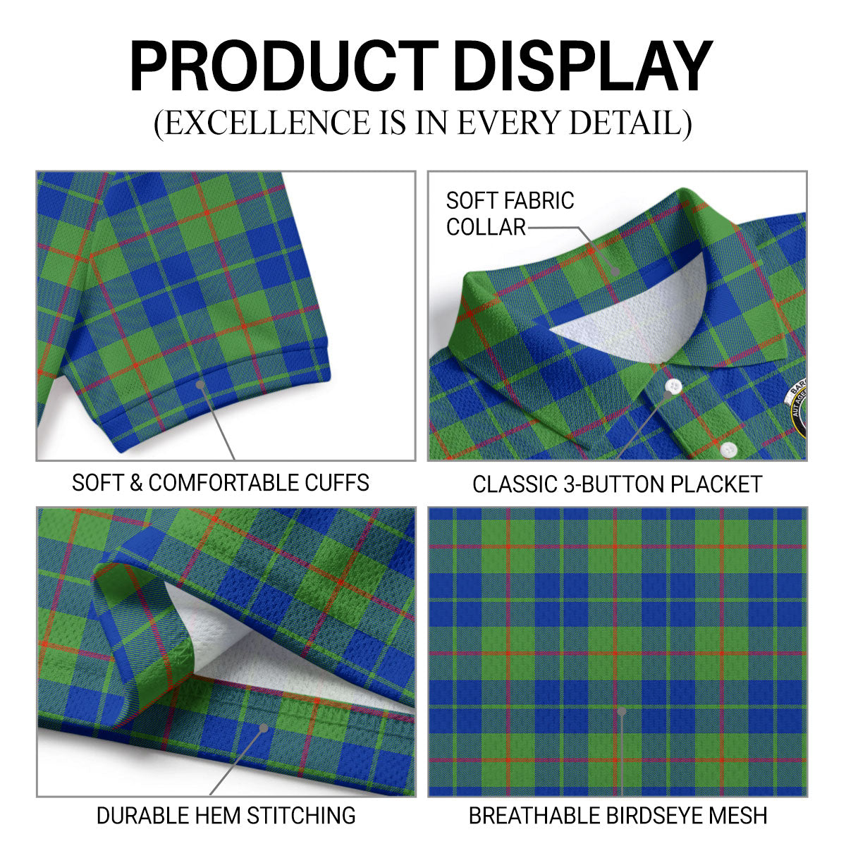 Barclay Hunting Ancient Tartan Crest Birdseye Mesh Polo Shirt