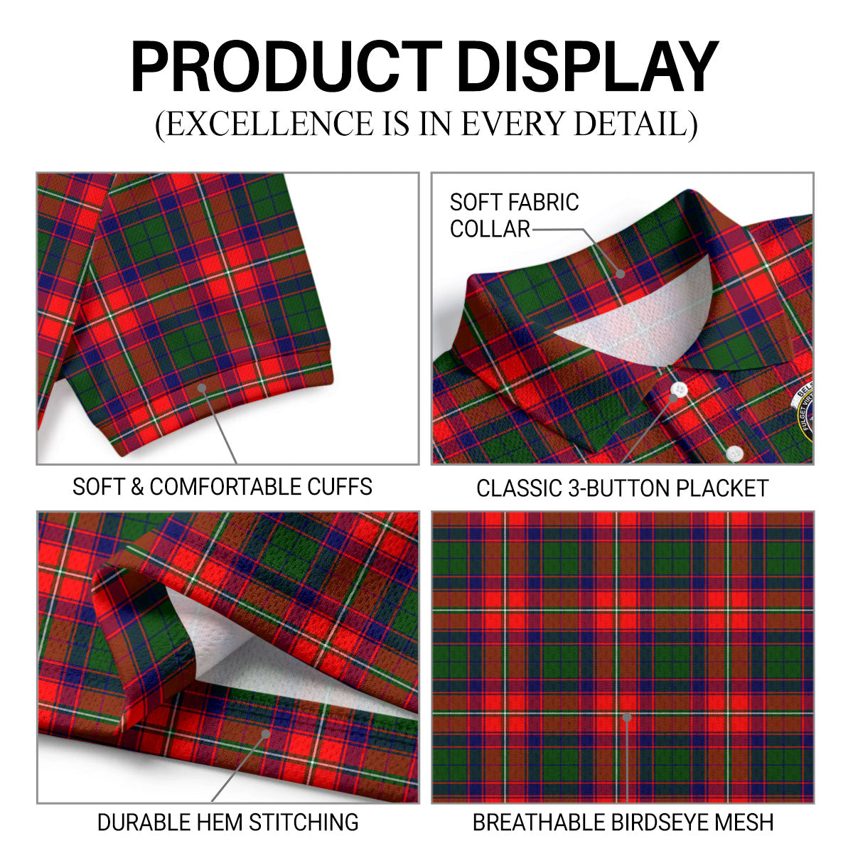 Belshes Tartan Crest Birdseye Mesh Polo Shirt