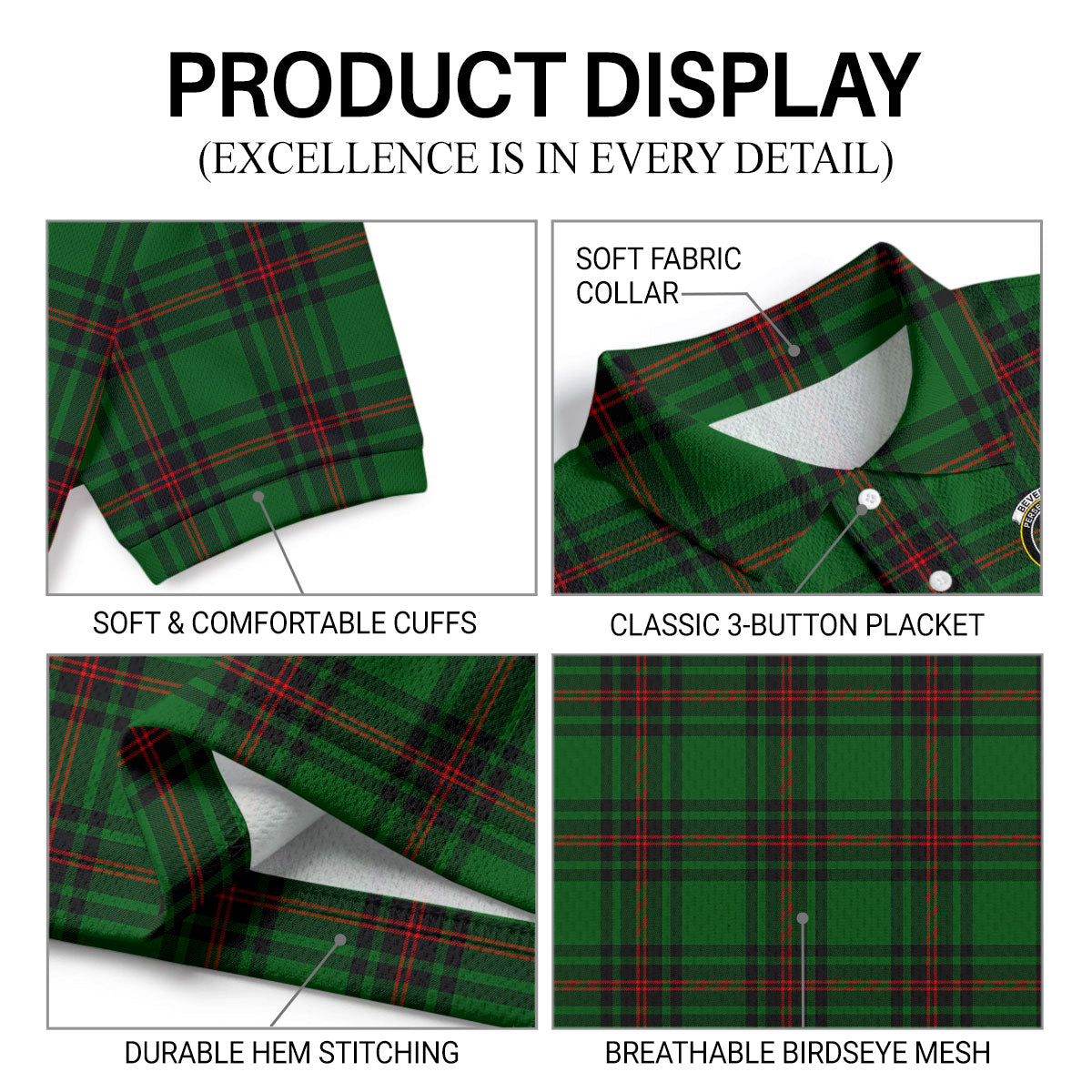 Beveridge Tartan Crest Birdseye Mesh Polo Shirt