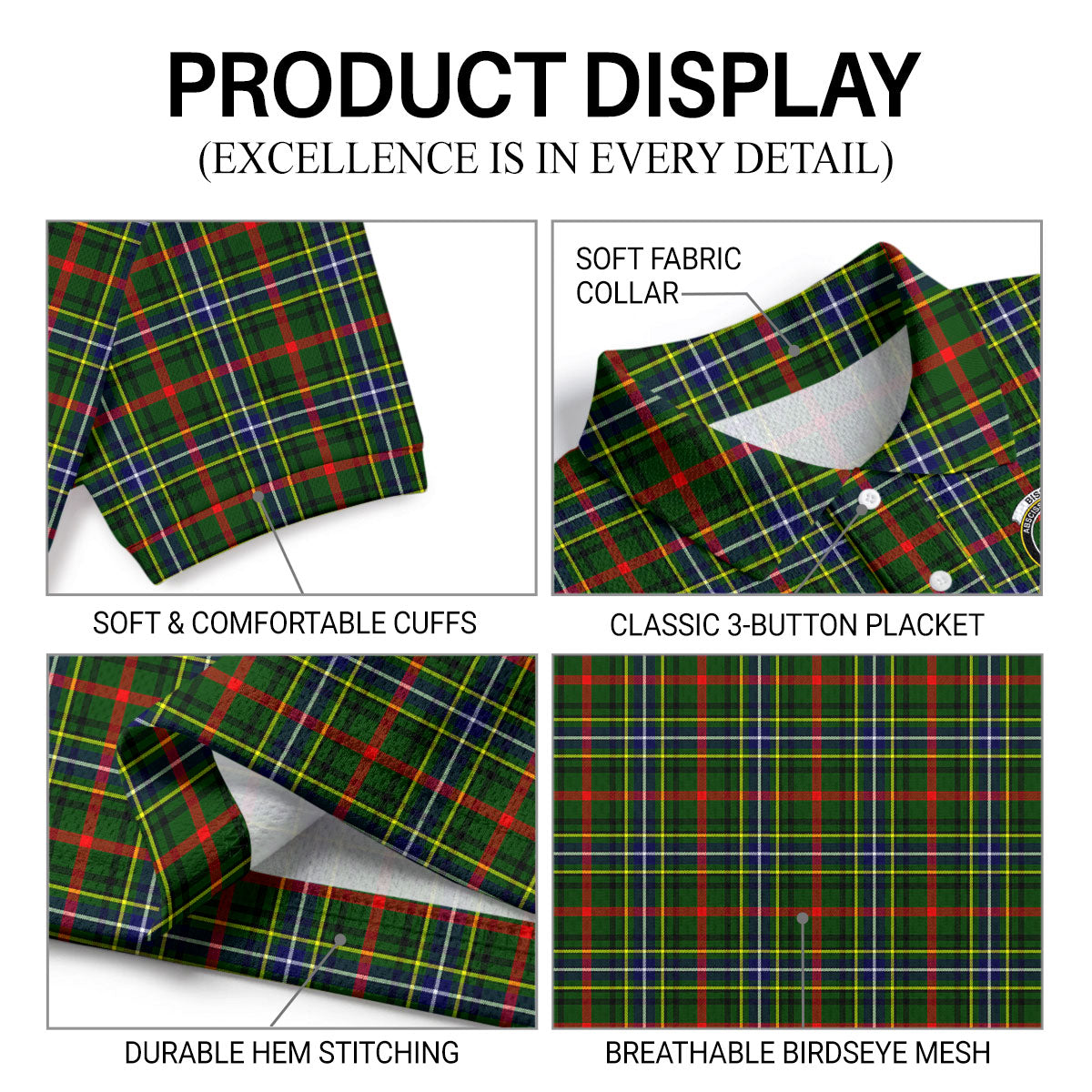 Bisset Tartan Crest Birdseye Mesh Polo Shirt