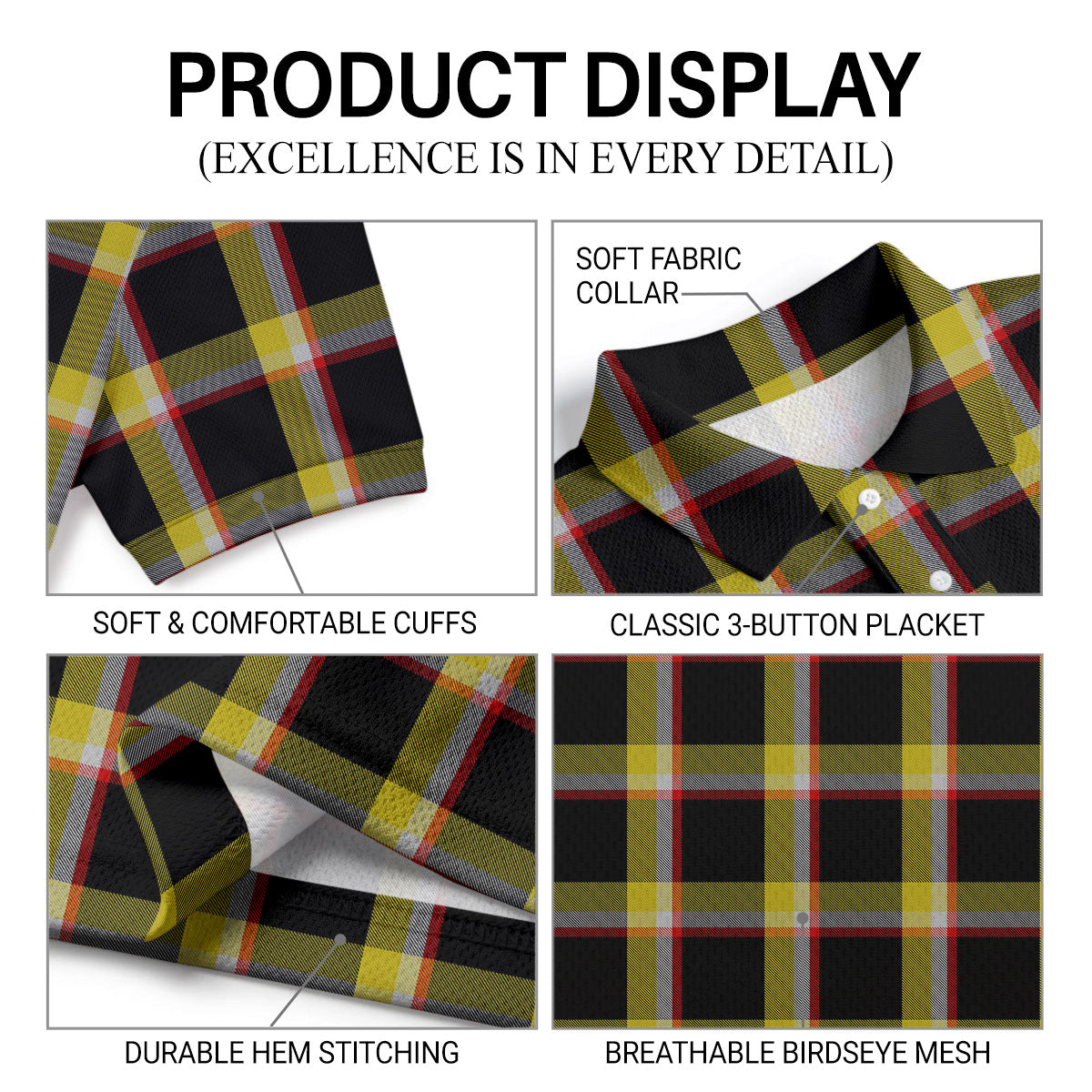 Blood on the Coal Tartan Birdseye Mesh Polo Shirt