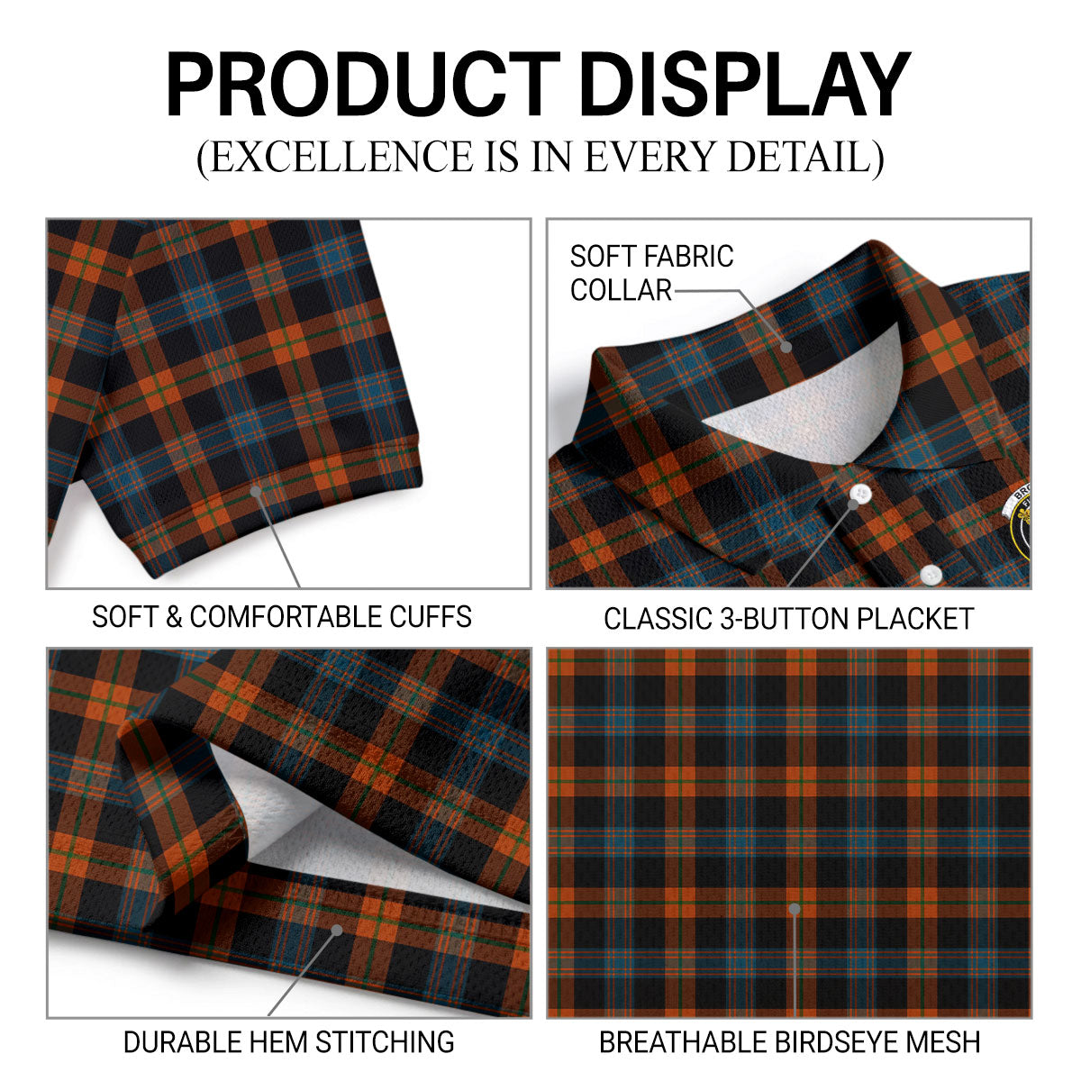Broun Ancient Tartan Crest Birdseye Mesh Polo Shirt