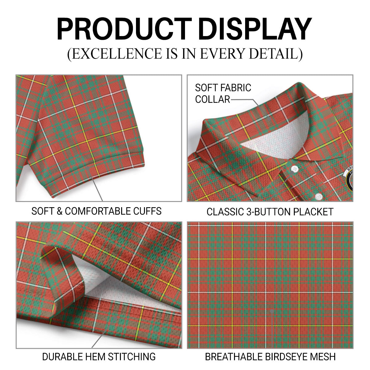 Bruce Ancient Tartan Crest Birdseye Mesh Polo Shirt