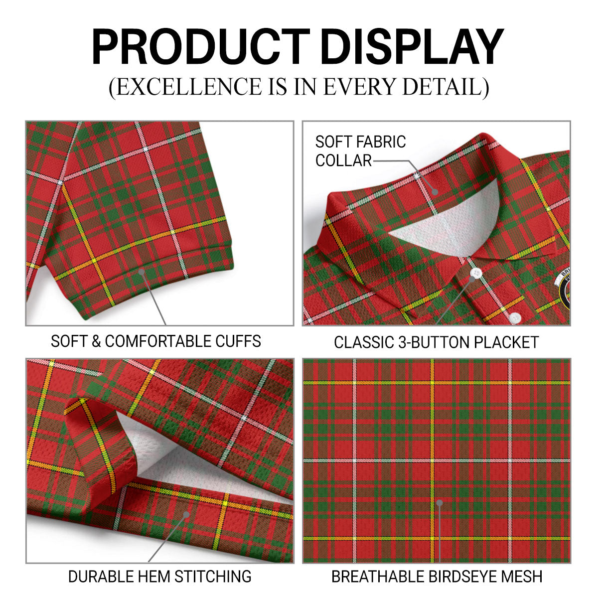 Bruce Modern Tartan Crest Birdseye Mesh Polo Shirt