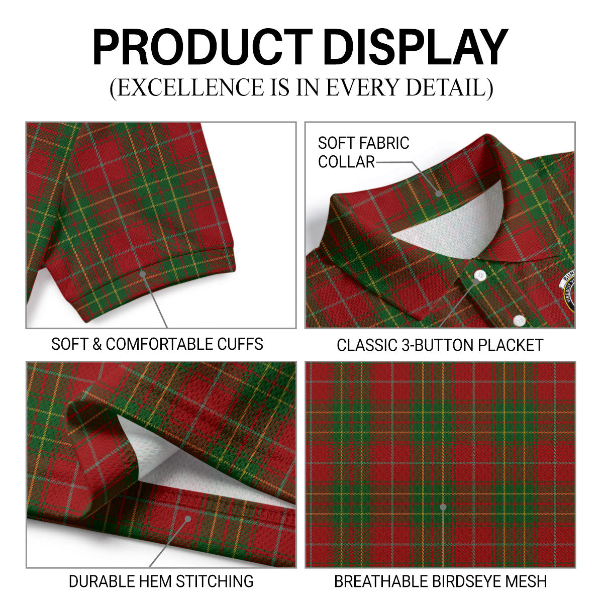 Burnett Tartan Crest Birdseye Mesh Polo Shirt