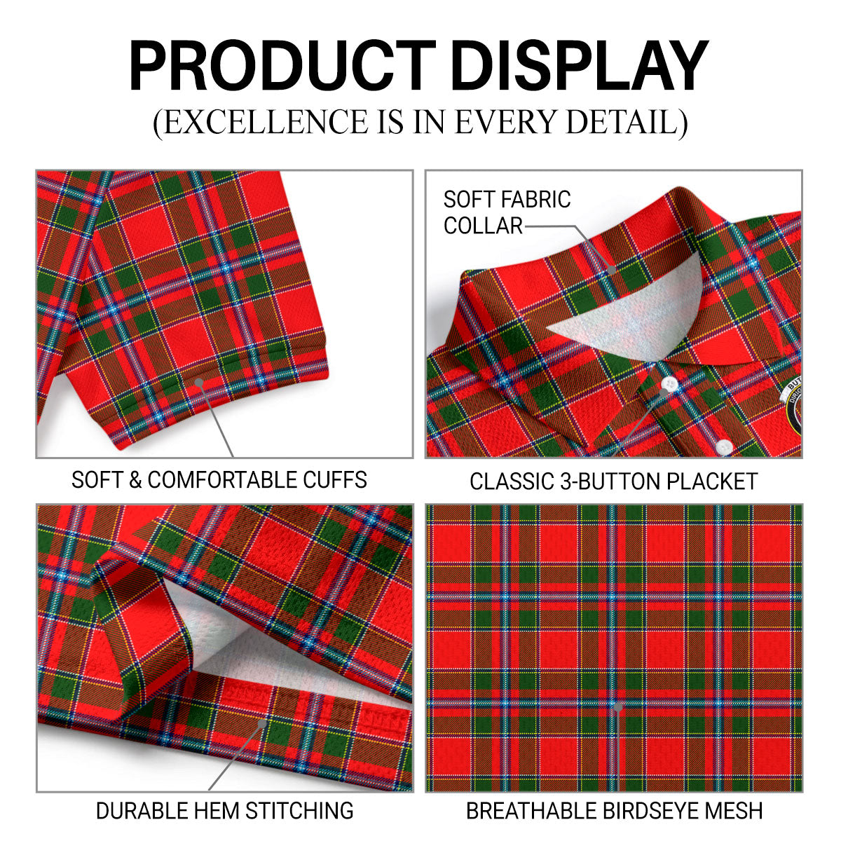 Butter Tartan Crest Birdseye Mesh Polo Shirt