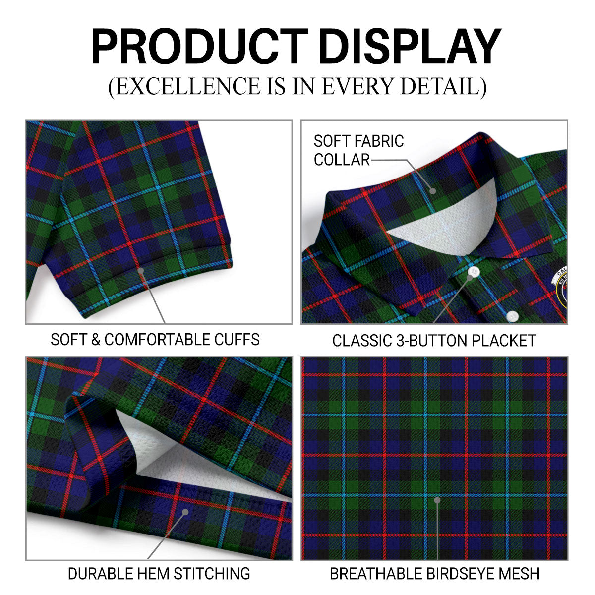Calder Tartan Crest Birdseye Mesh Polo Shirt
