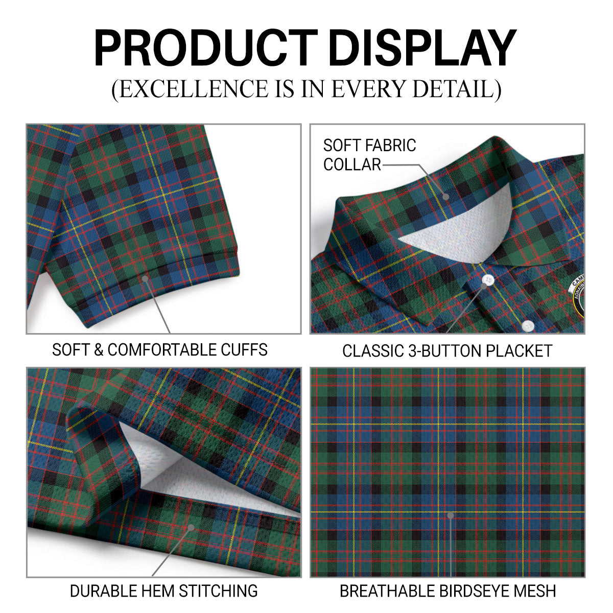Cameron of Erracht Ancient Tartan Crest Birdseye Mesh Polo Shirt