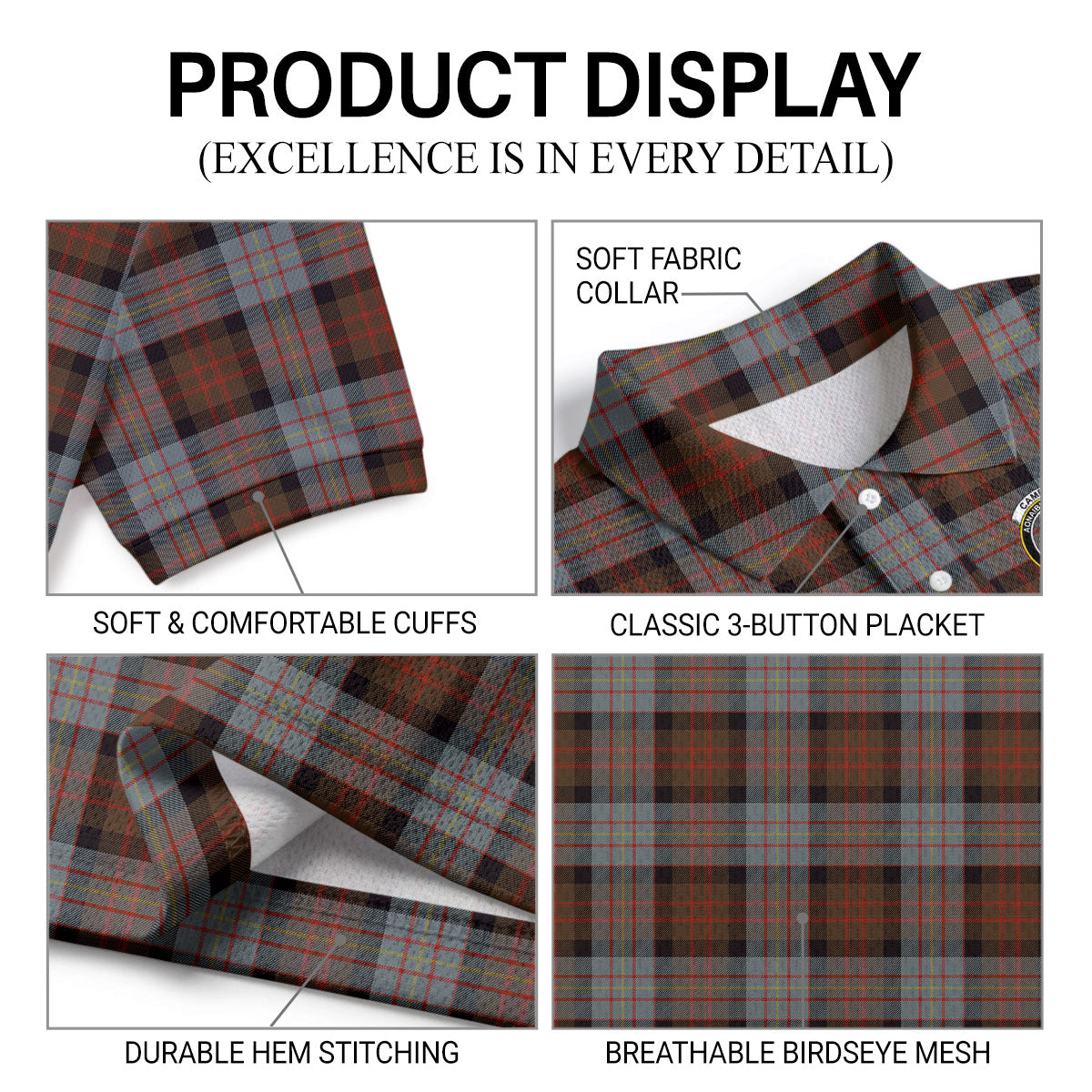 Cameron of Erracht Weathered Tartan Crest Birdseye Mesh Polo Shirt