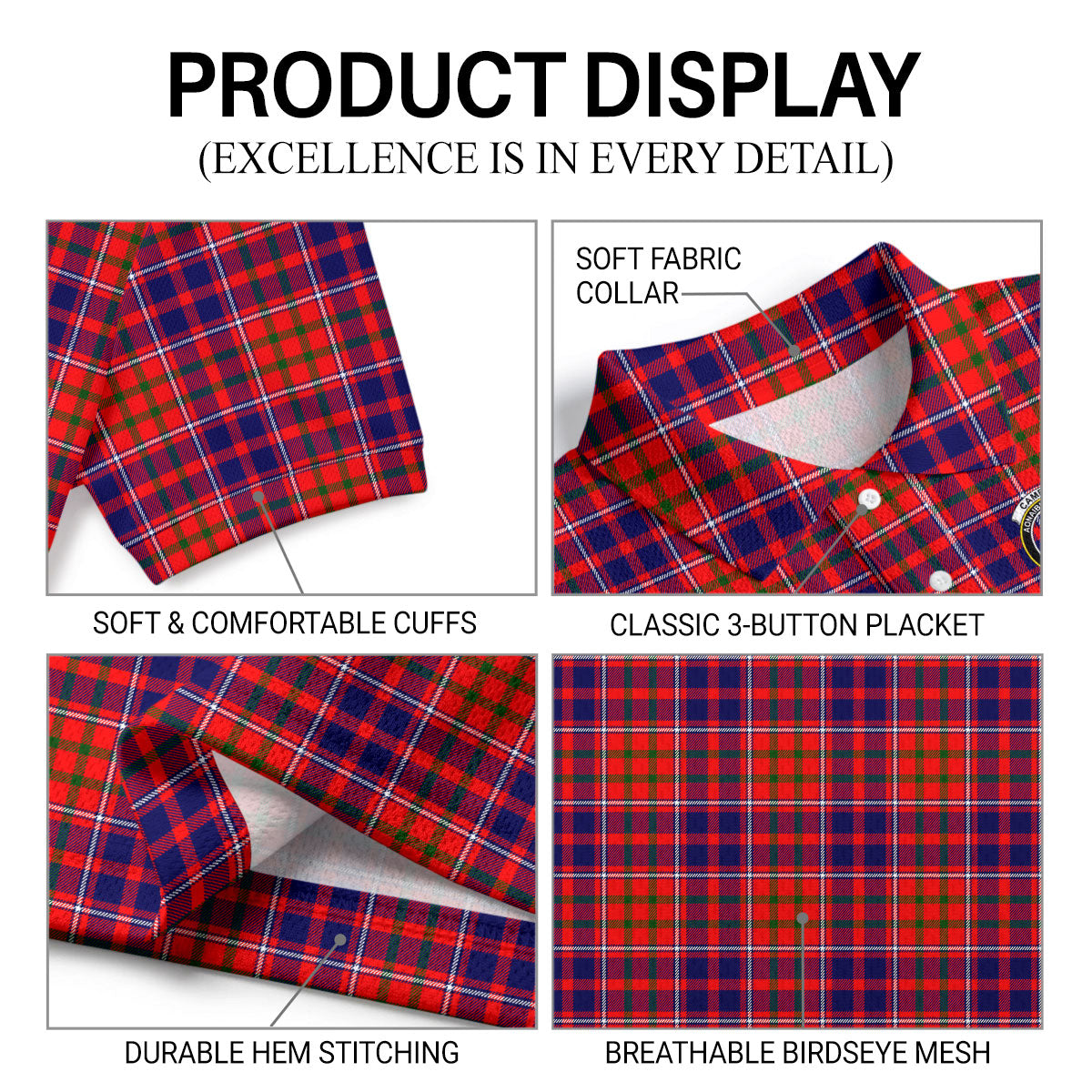 Cameron of Lochiel Modern Tartan Crest Birdseye Mesh Polo Shirt
