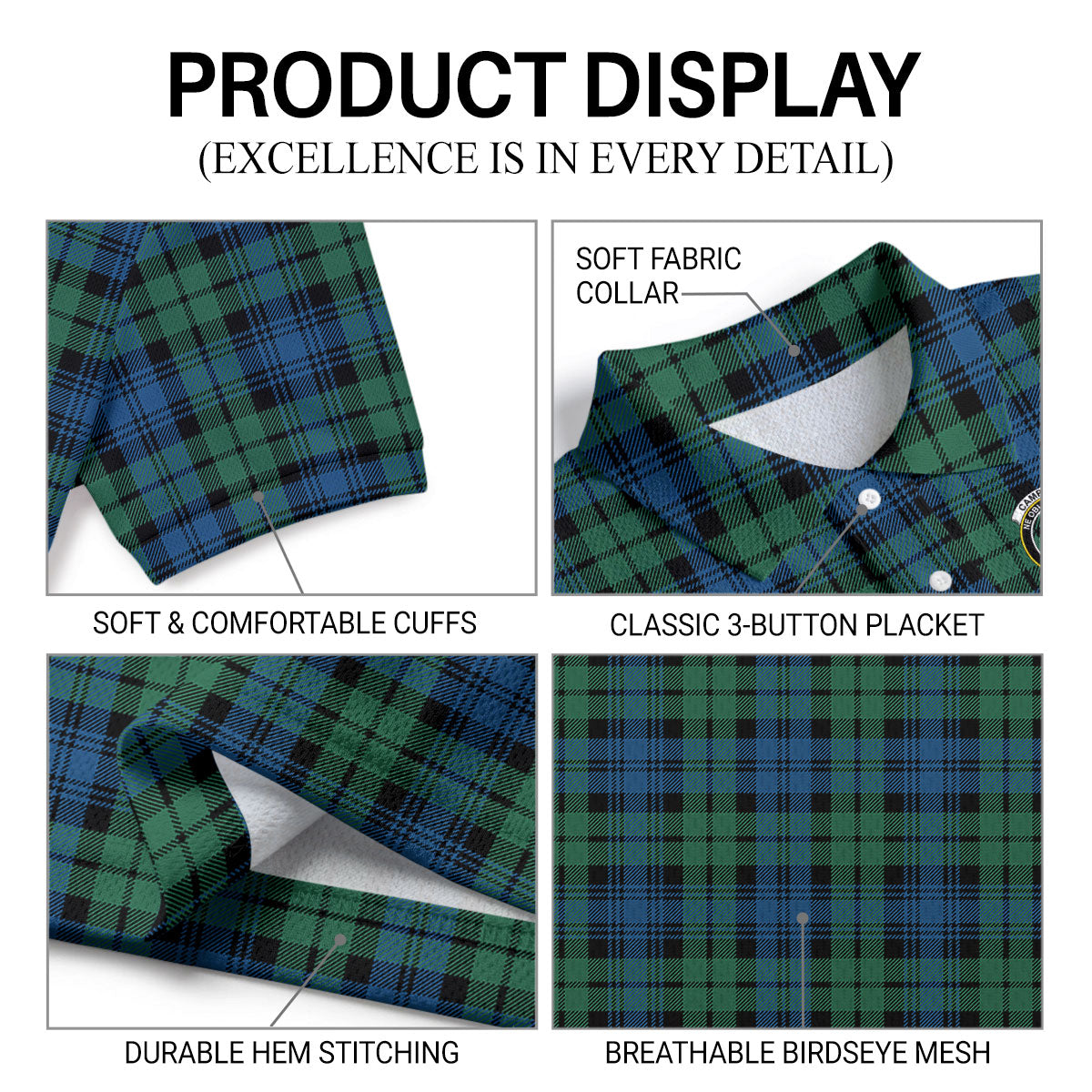 Campbell Ancient 02 Tartan Crest Birdseye Mesh Polo Shirt