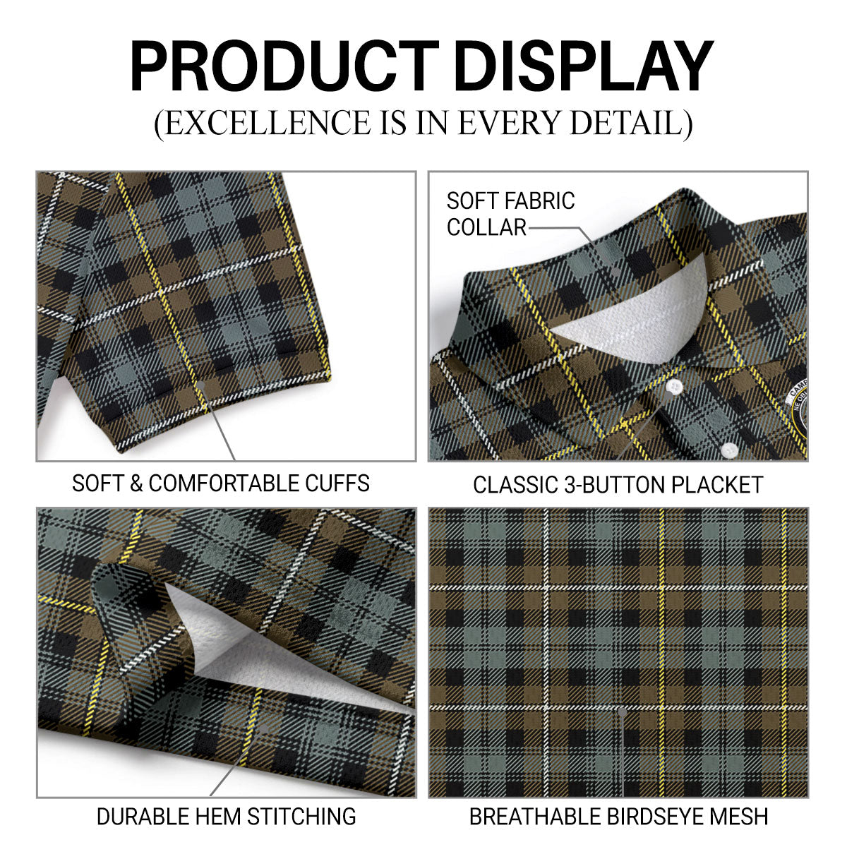 Campbell Argyll Weathered Tartan Crest Birdseye Mesh Polo Shirt