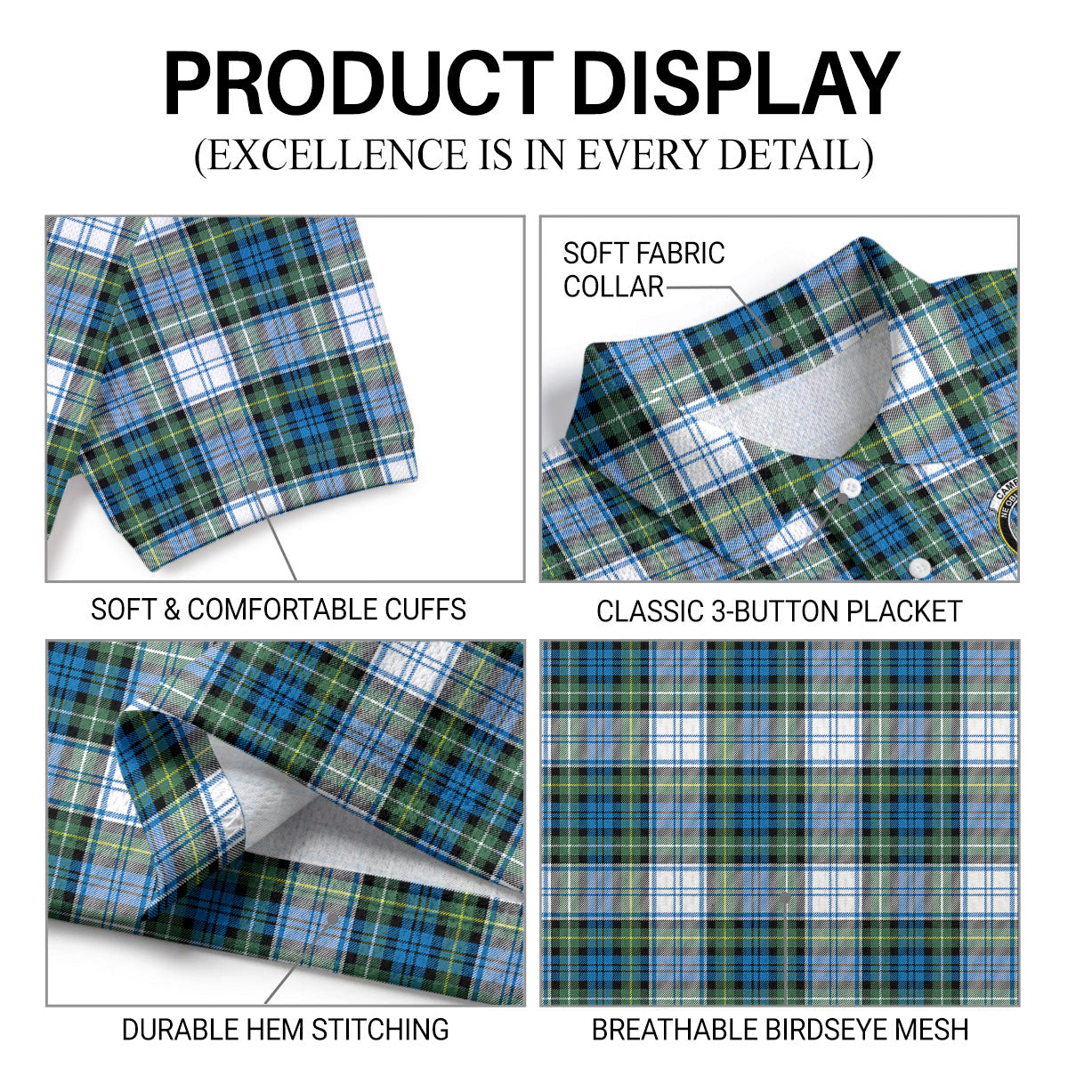 Campbell Dress Ancient Tartan Crest Birdseye Mesh Polo Shirt