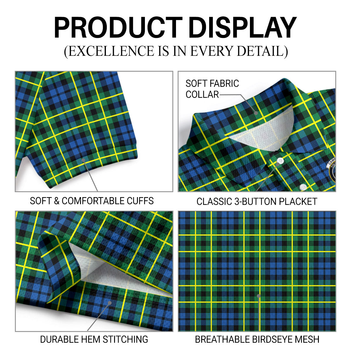 Campbell of Breadalbane Ancient Tartan Crest Birdseye Mesh Polo Shirt