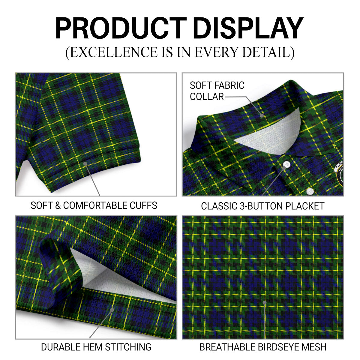 Campbell of Breadalbane Modern Tartan Crest Birdseye Mesh Polo Shirt