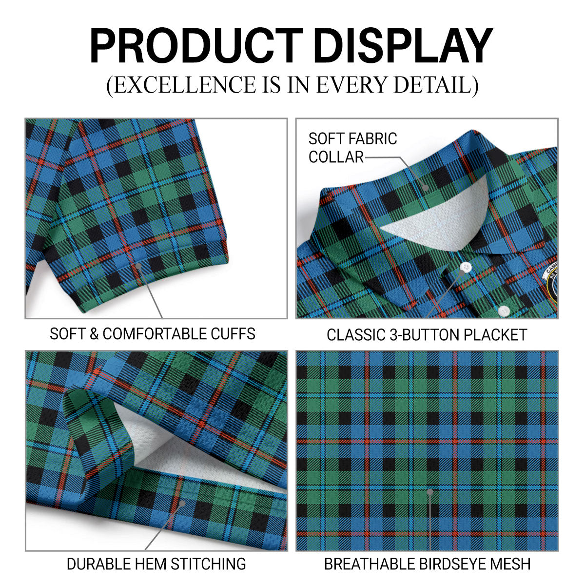 Campbell of Cawdor Ancient Tartan Crest Birdseye Mesh Polo Shirt