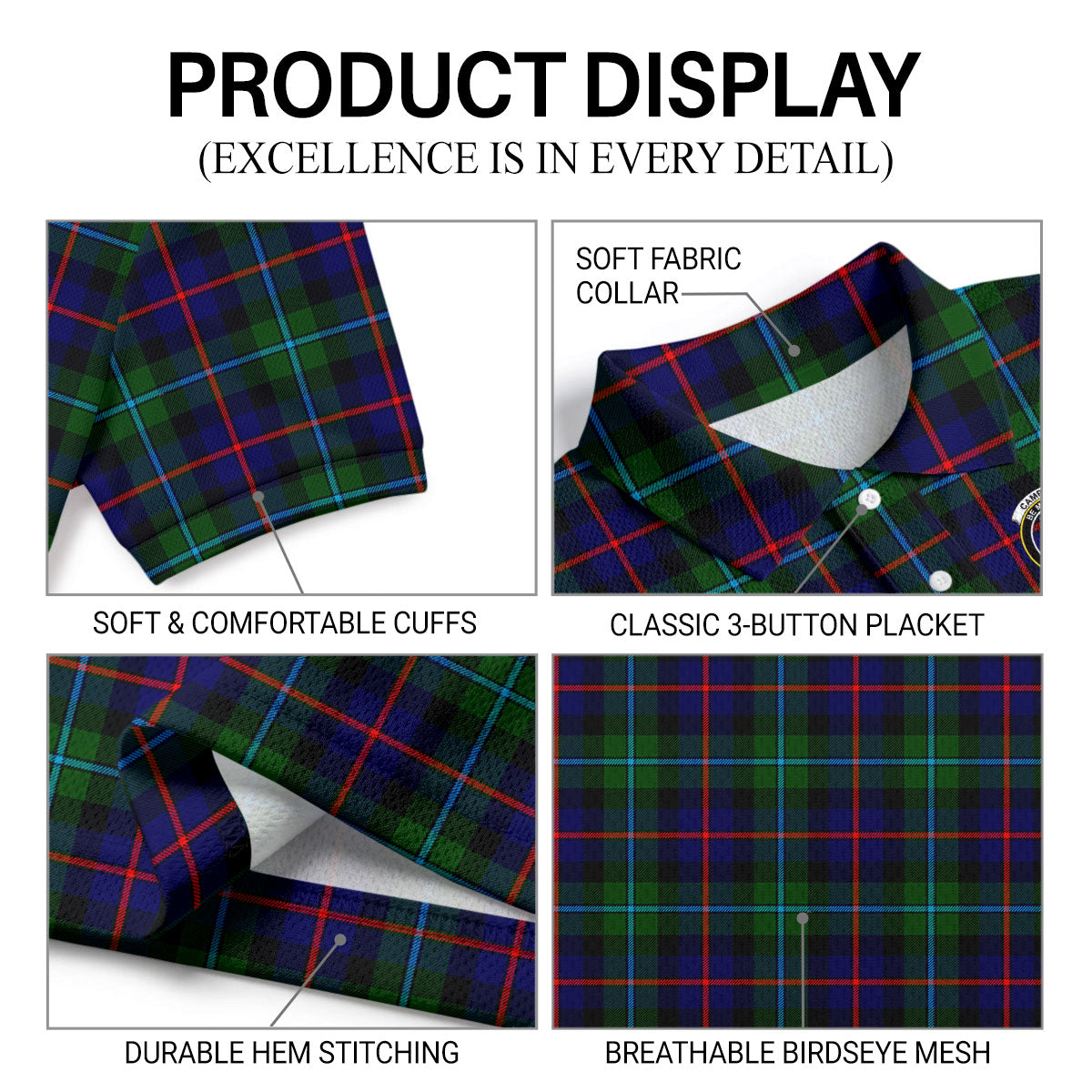 Campbell of Cawdor Modern Tartan Crest Birdseye Mesh Polo Shirt
