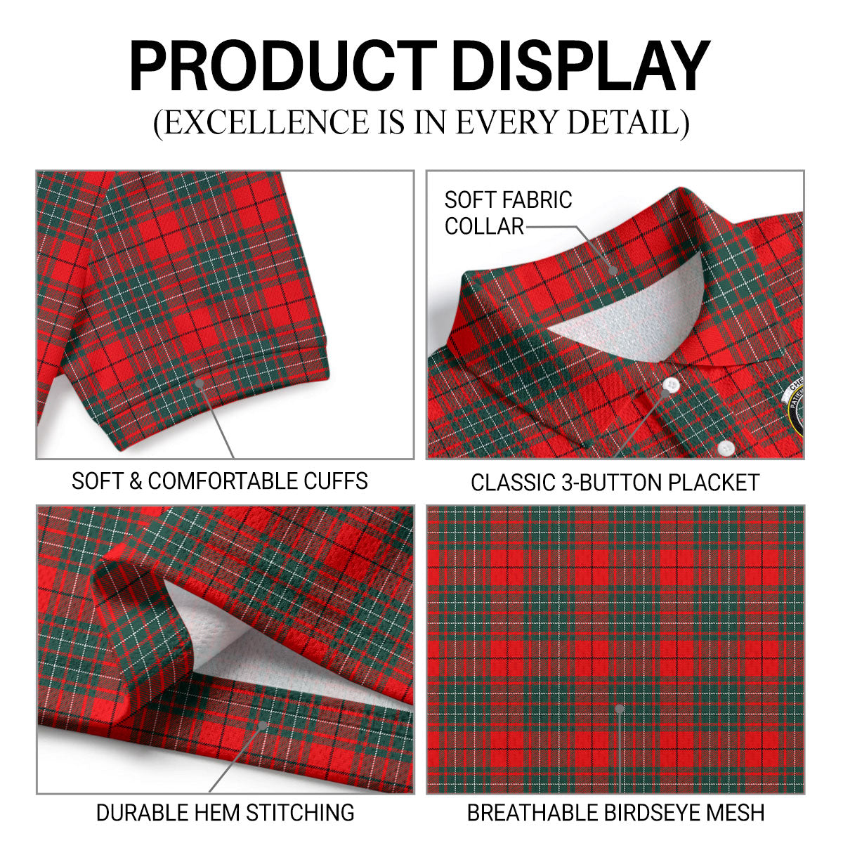 Cheyne Tartan Crest Birdseye Mesh Polo Shirt