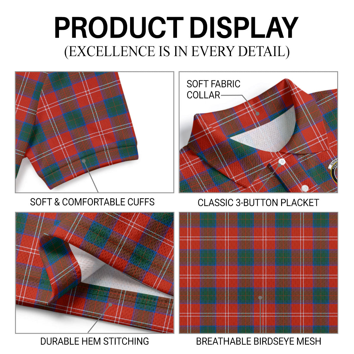 Chisholm Ancient Tartan Crest Birdseye Mesh Polo Shirt