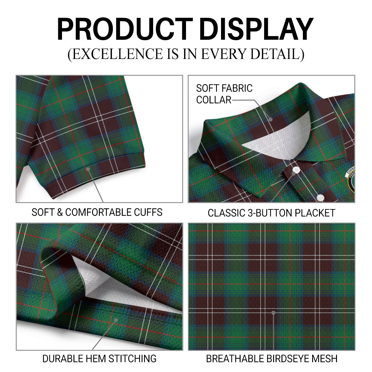 Chisholm Hunting Ancient Tartan Crest Birdseye Mesh Polo Shirt