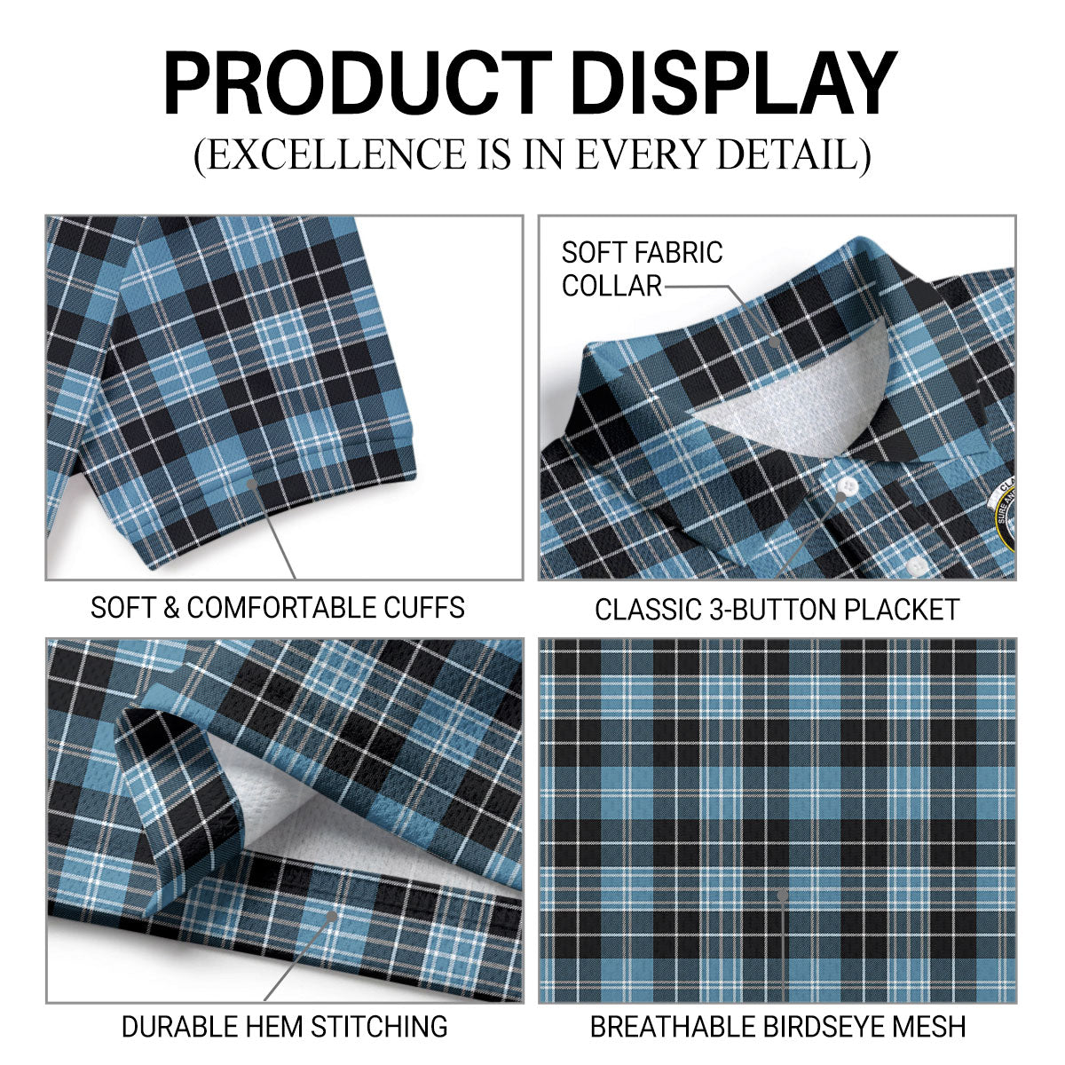Clark Ancient Tartan Crest Birdseye Mesh Polo Shirt