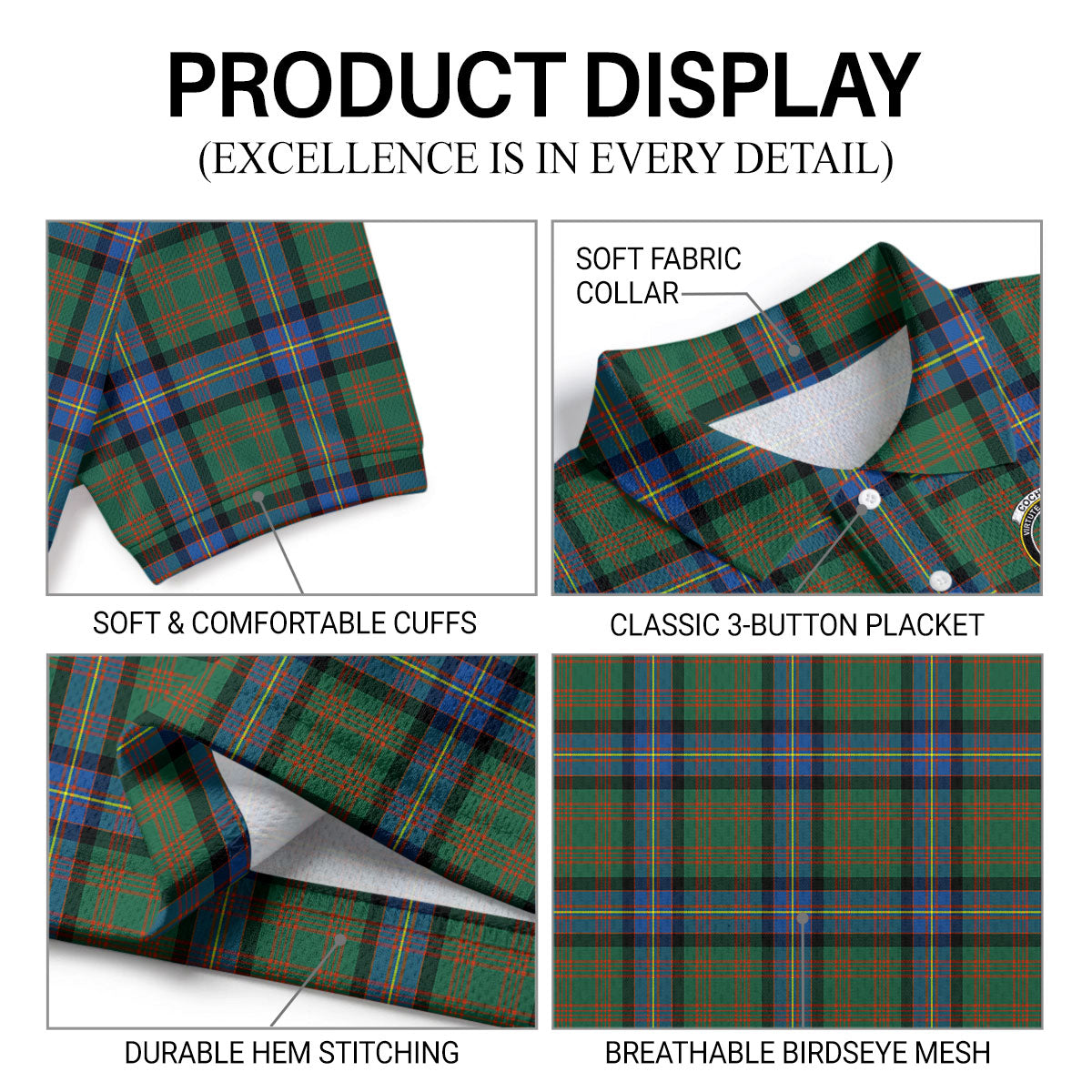 Cochrane Ancient Tartan Crest Birdseye Mesh Polo Shirt
