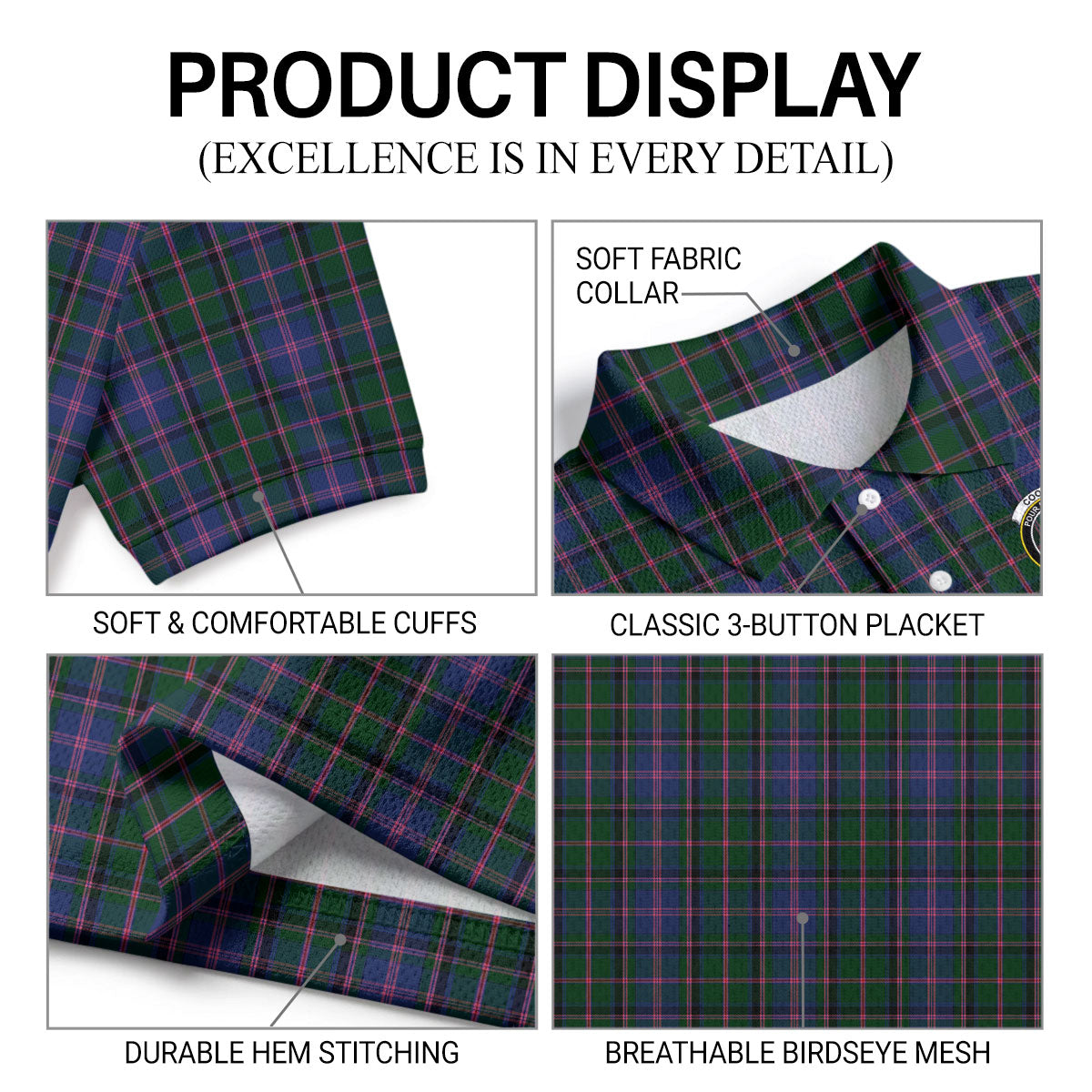 Cooper Tartan Crest Birdseye Mesh Polo Shirt