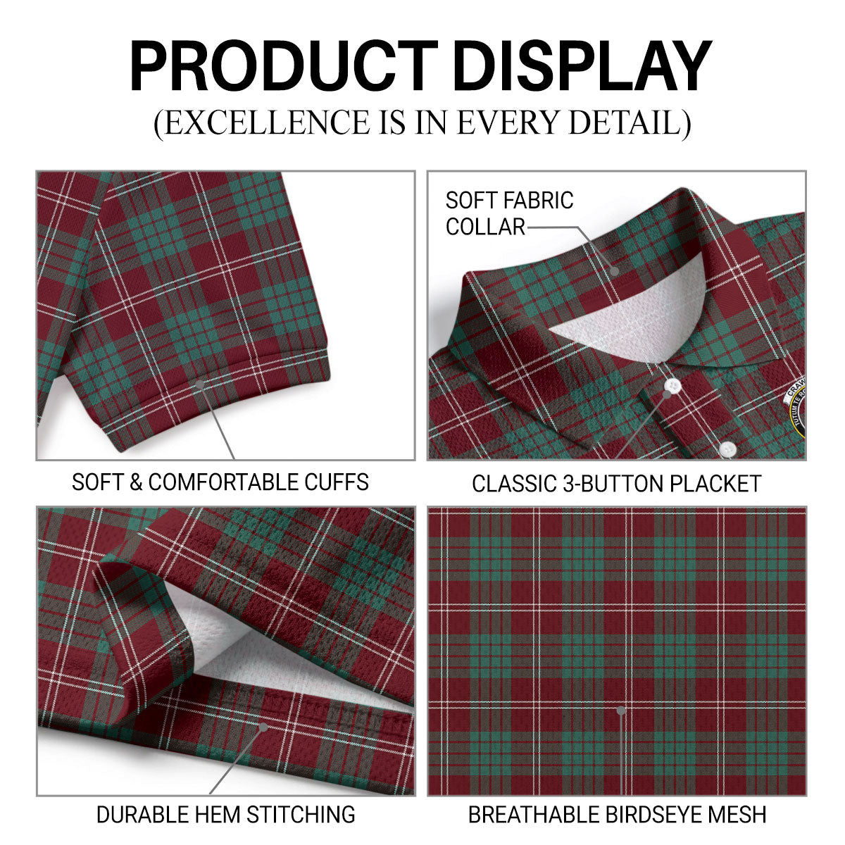 Crawford Modern Tartan Crest Birdseye Mesh Polo Shirt
