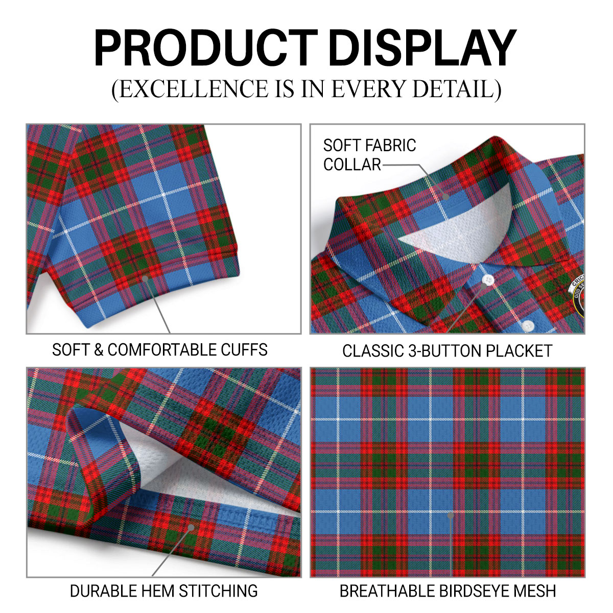 Crichton Tartan Crest Birdseye Mesh Polo Shirt