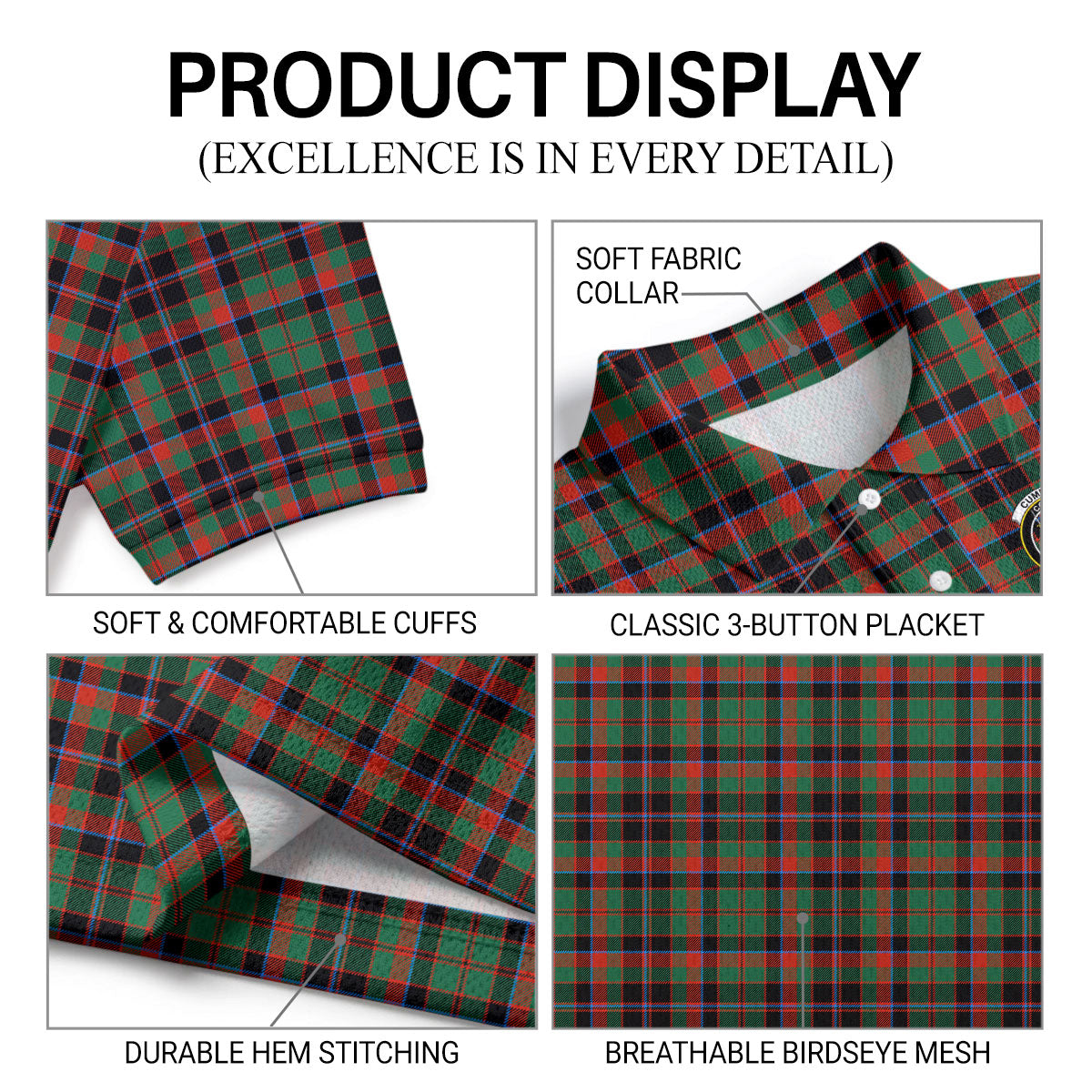 Cumming Hunting Ancient Tartan Crest Birdseye Mesh Polo Shirt
