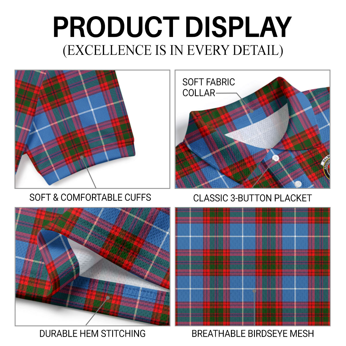 Dalmahoy Tartan Crest Birdseye Mesh Polo Shirt