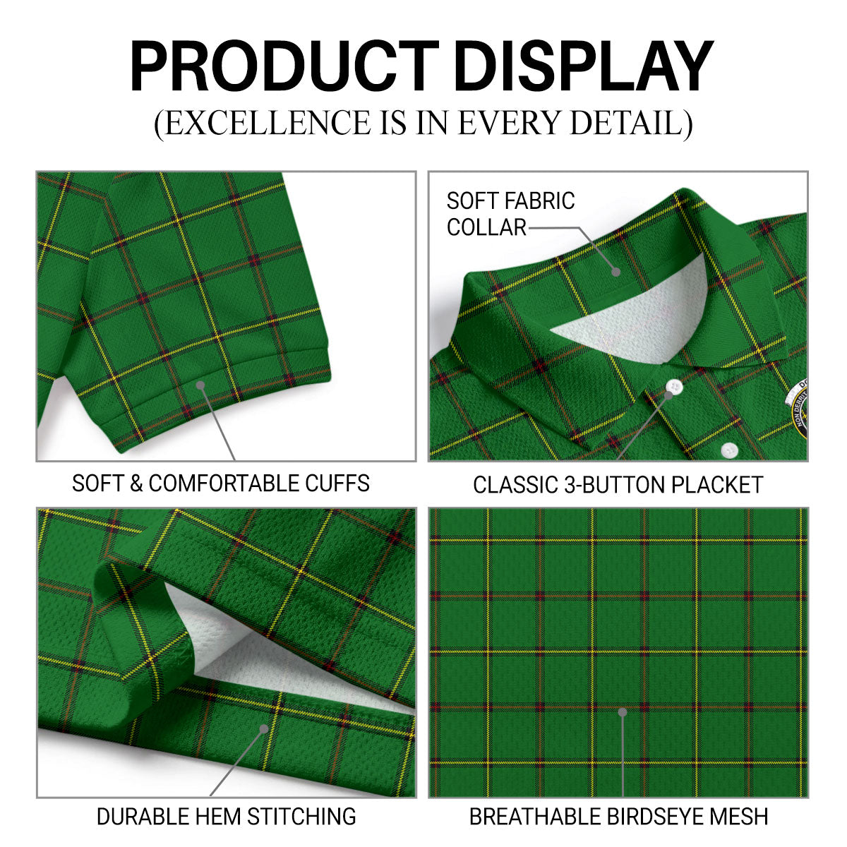 Don Tartan Crest Birdseye Mesh Polo Shirt