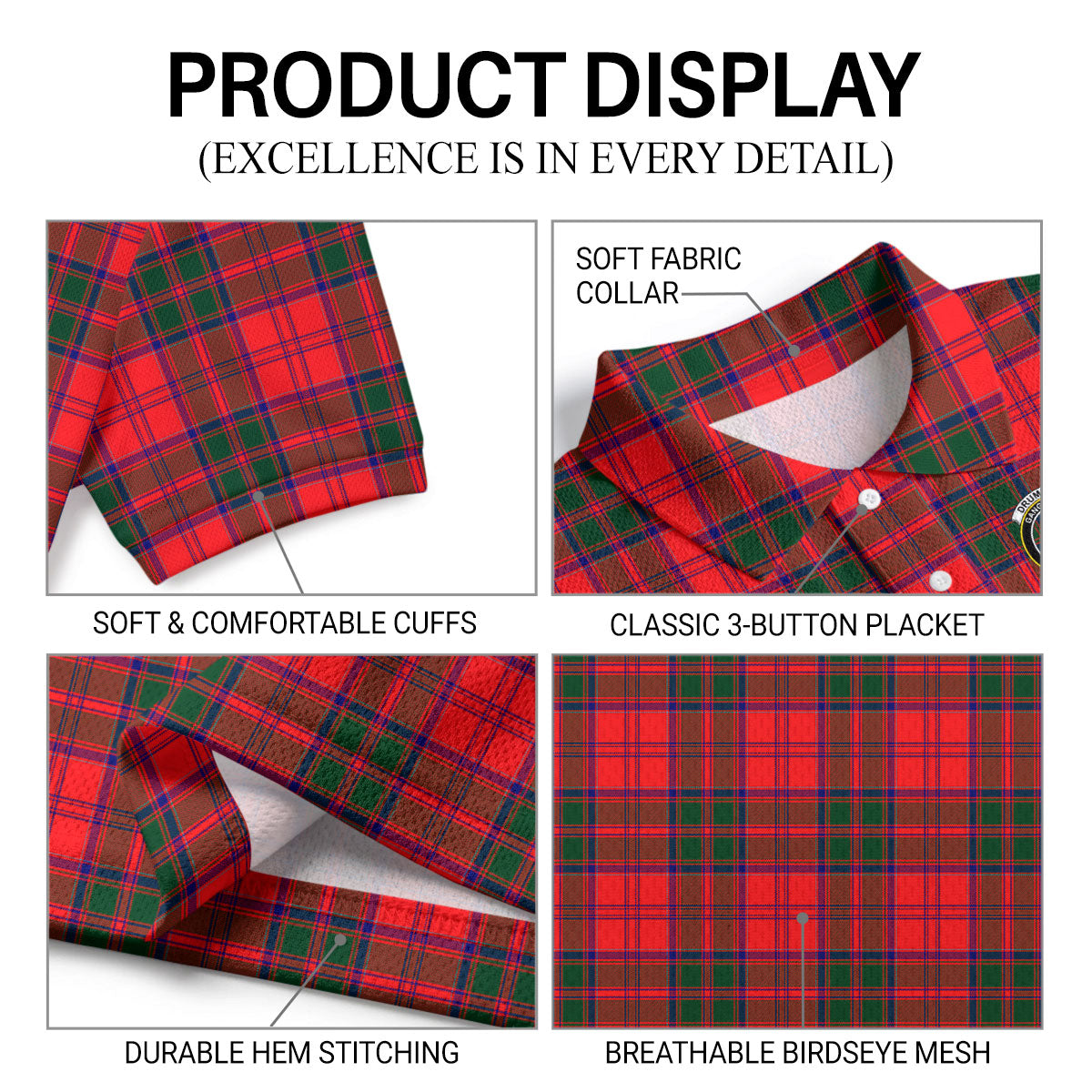 Drummond Modern Tartan Crest Birdseye Mesh Polo Shirt